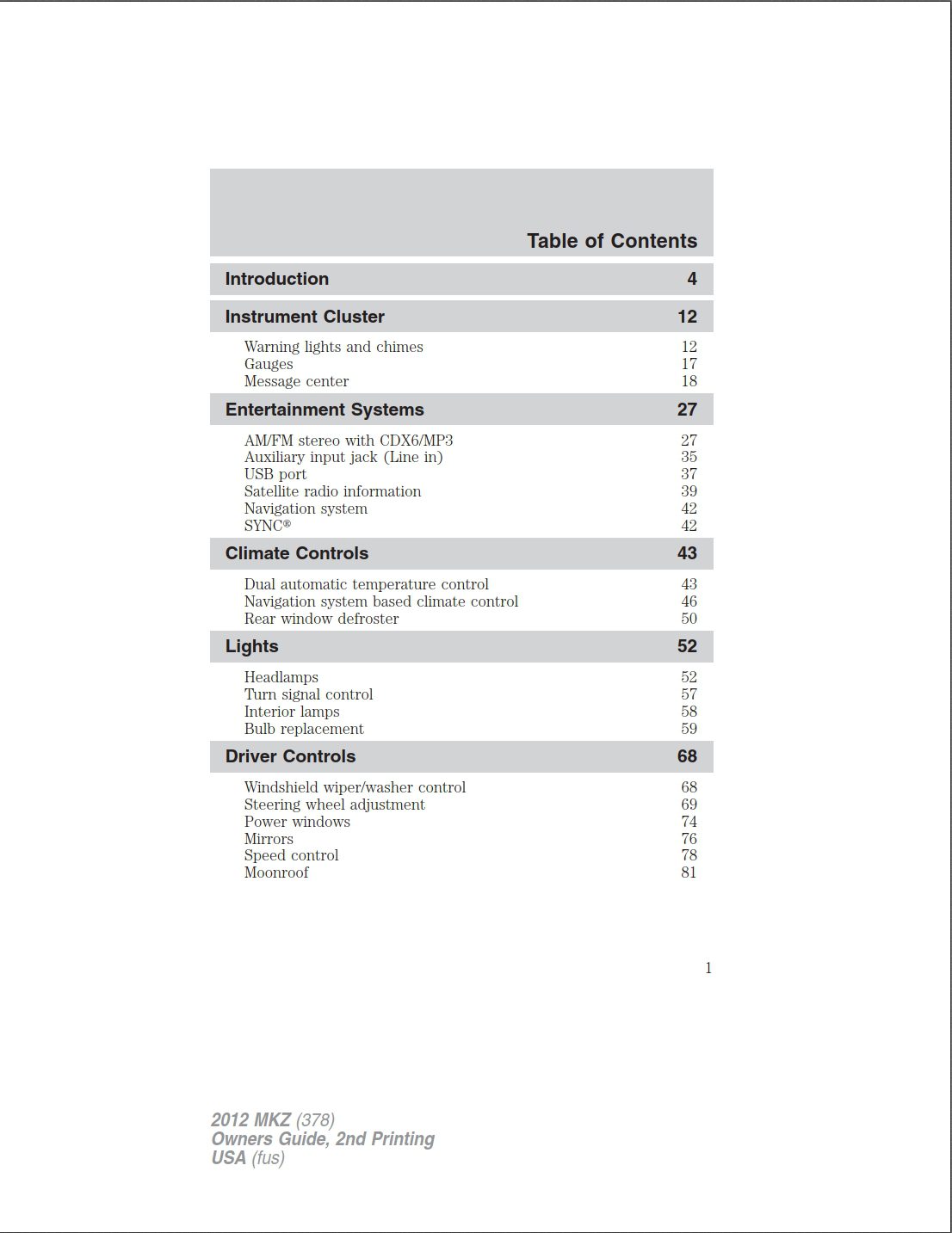 2012 lincoln mkz owner's manual