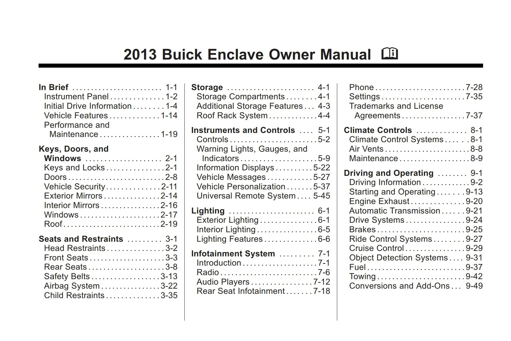 2013 buick enclave owner's manual