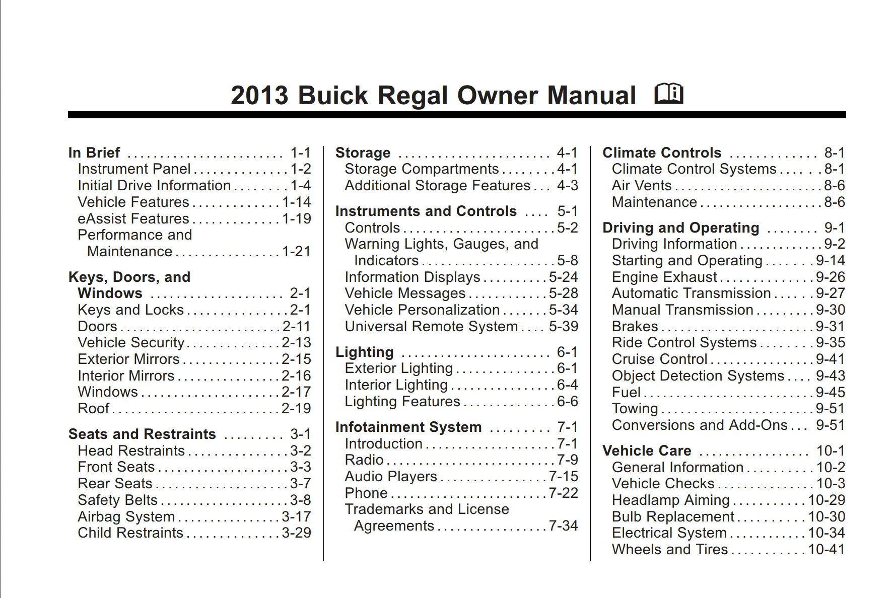 2013 buick regal owner's manual