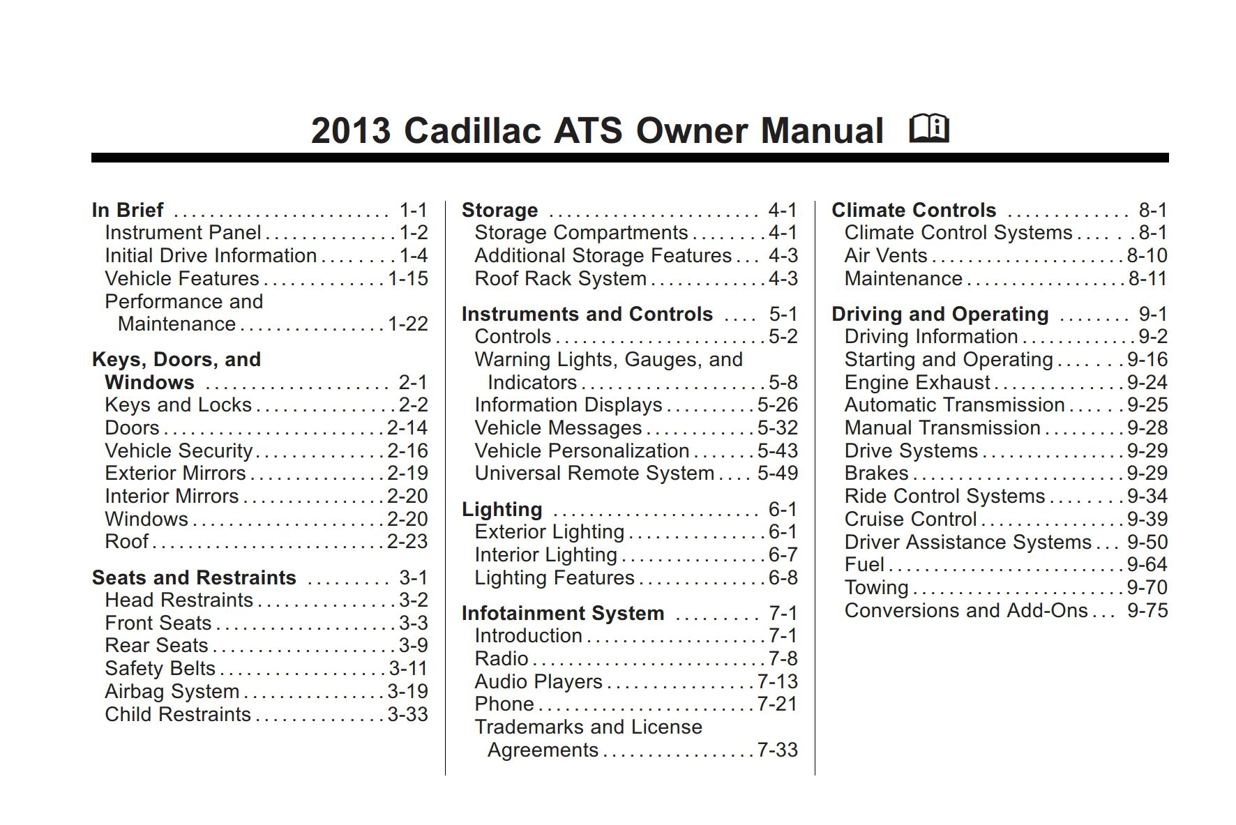 2013 cadillac ats owner's manual