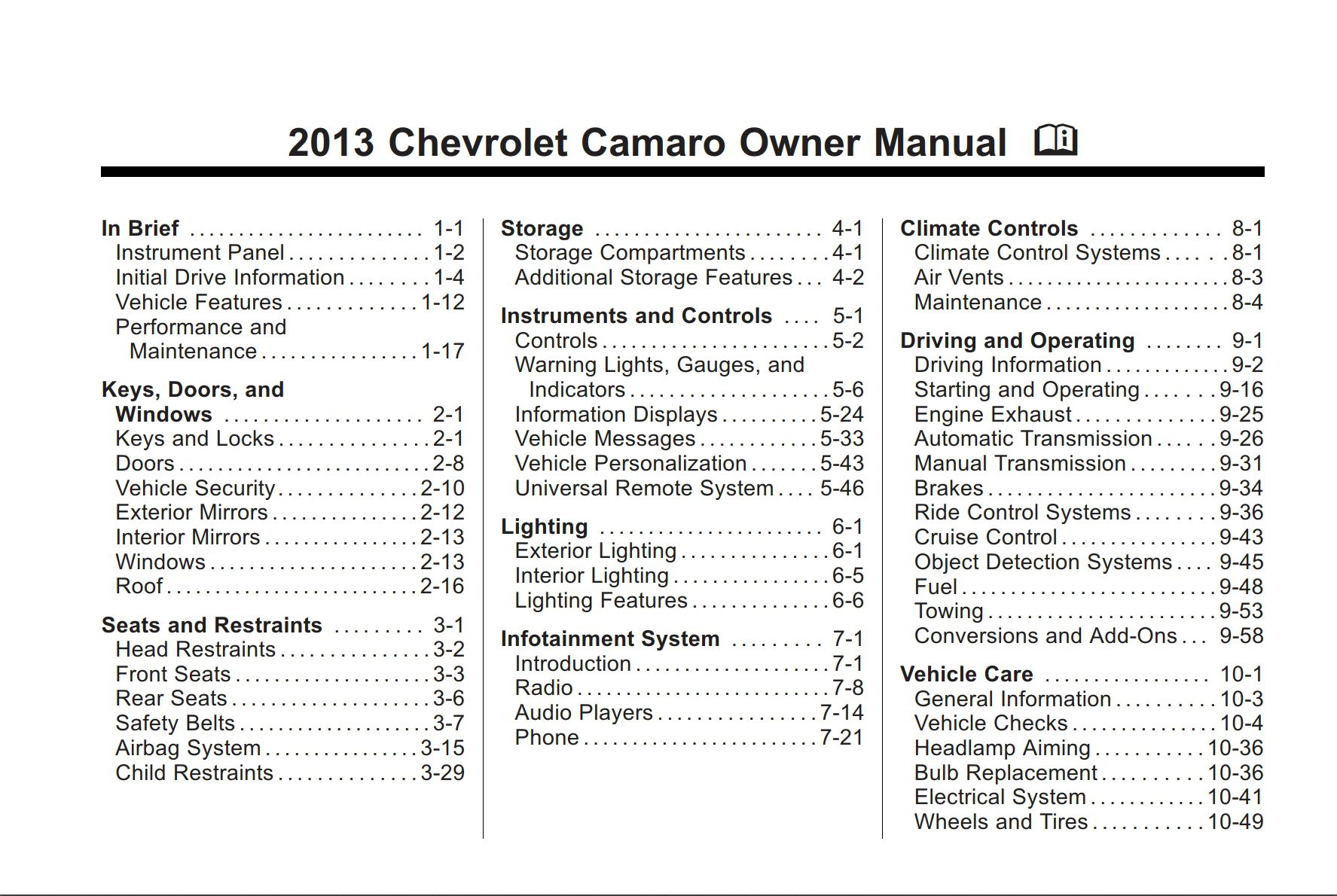 2013 chevrolet camaro owner's manual