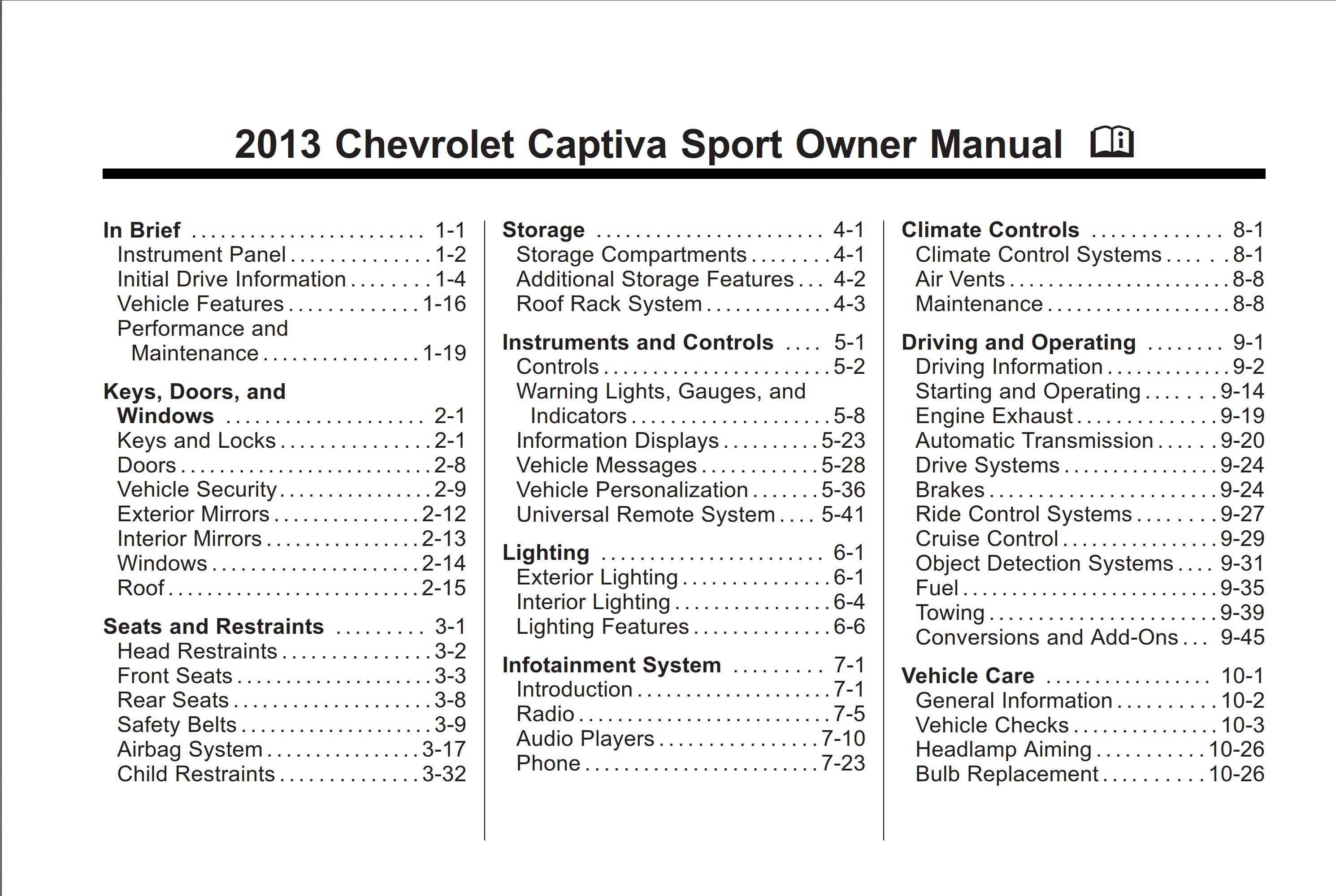 2013 chevrolet captiva sport owner's manual