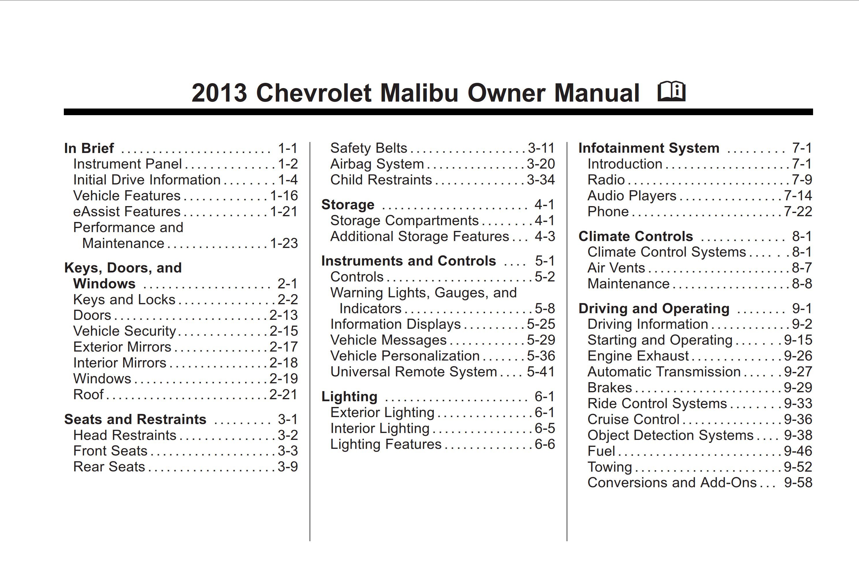 2013 chevrolet malibu owner's manual