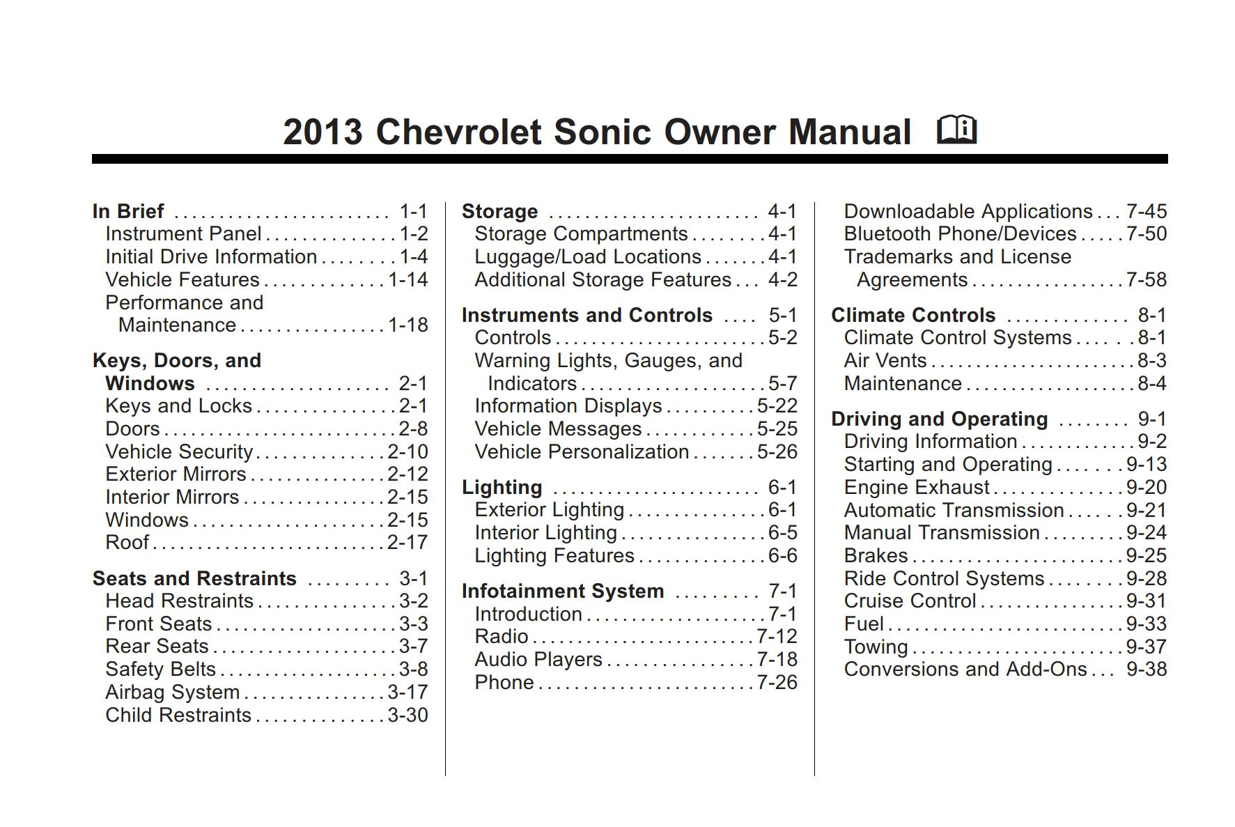 2013 chevrolet sonic owner's manual