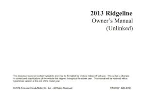 2013 honda ridgeline owner's manual