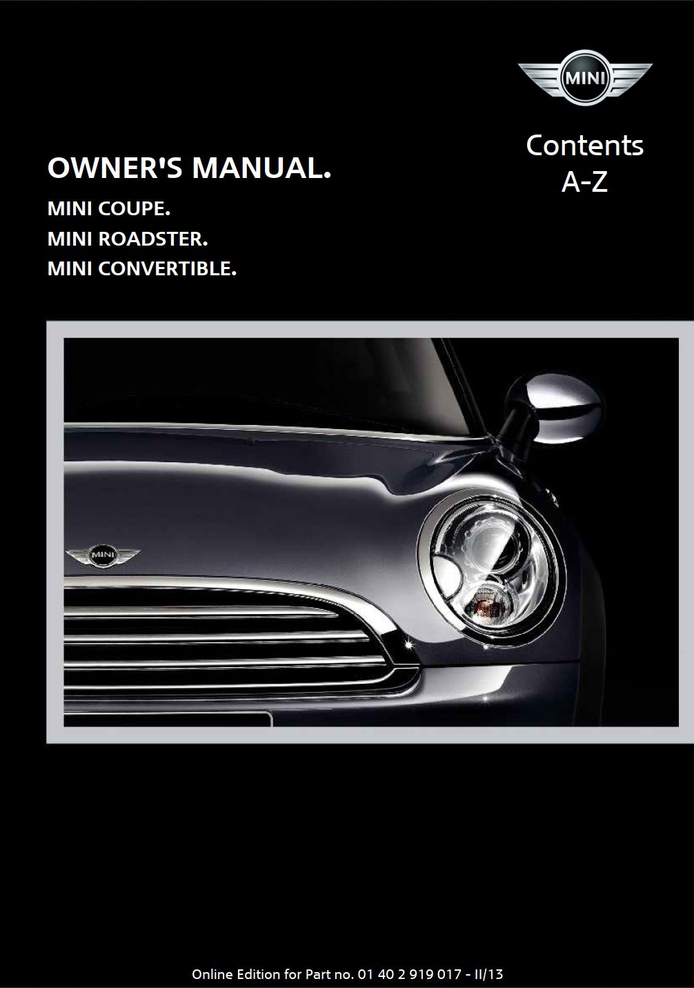 2013 mini coupe roadster convertible owner's manual