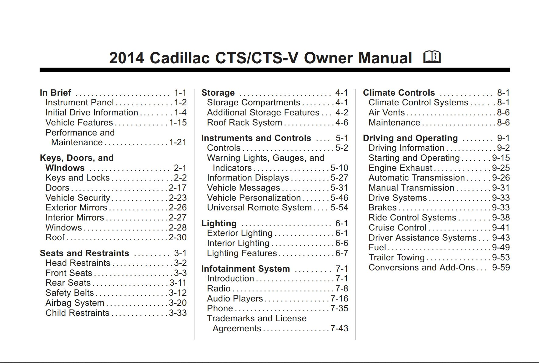 2014 cadillac cts cts v owner manual