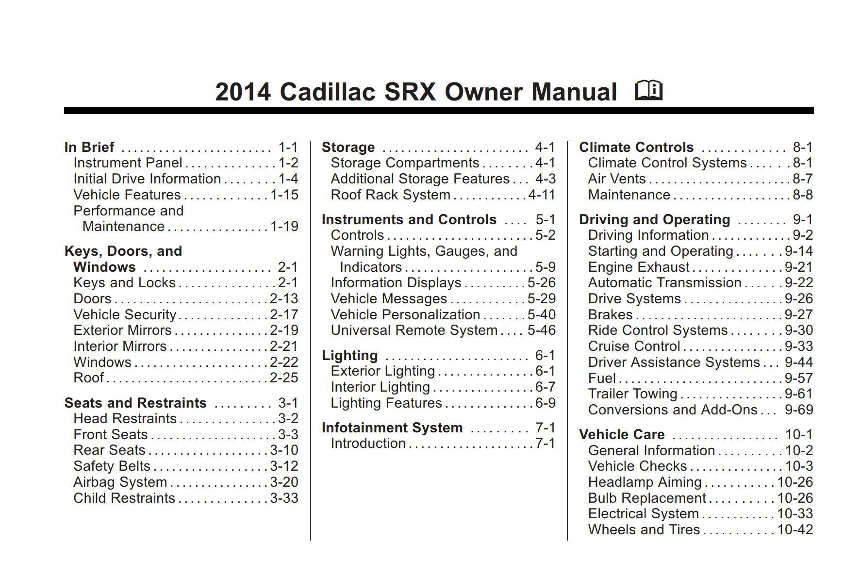 2014 cadillac srx owner manual