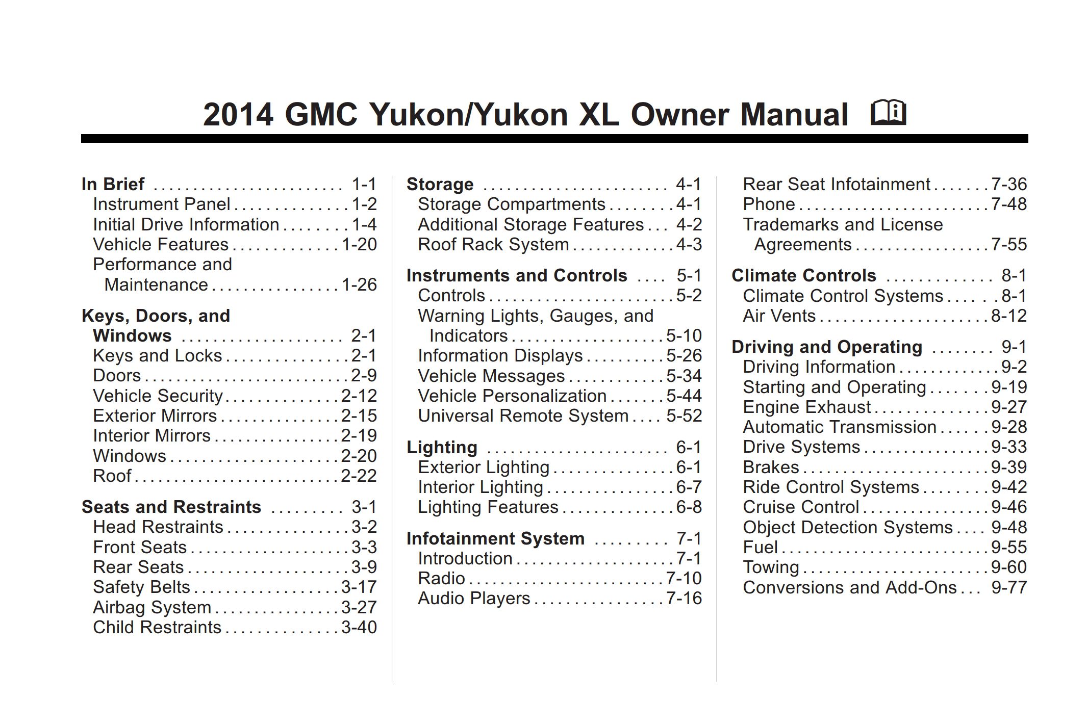 2014 gmc yukon xl owner's manual