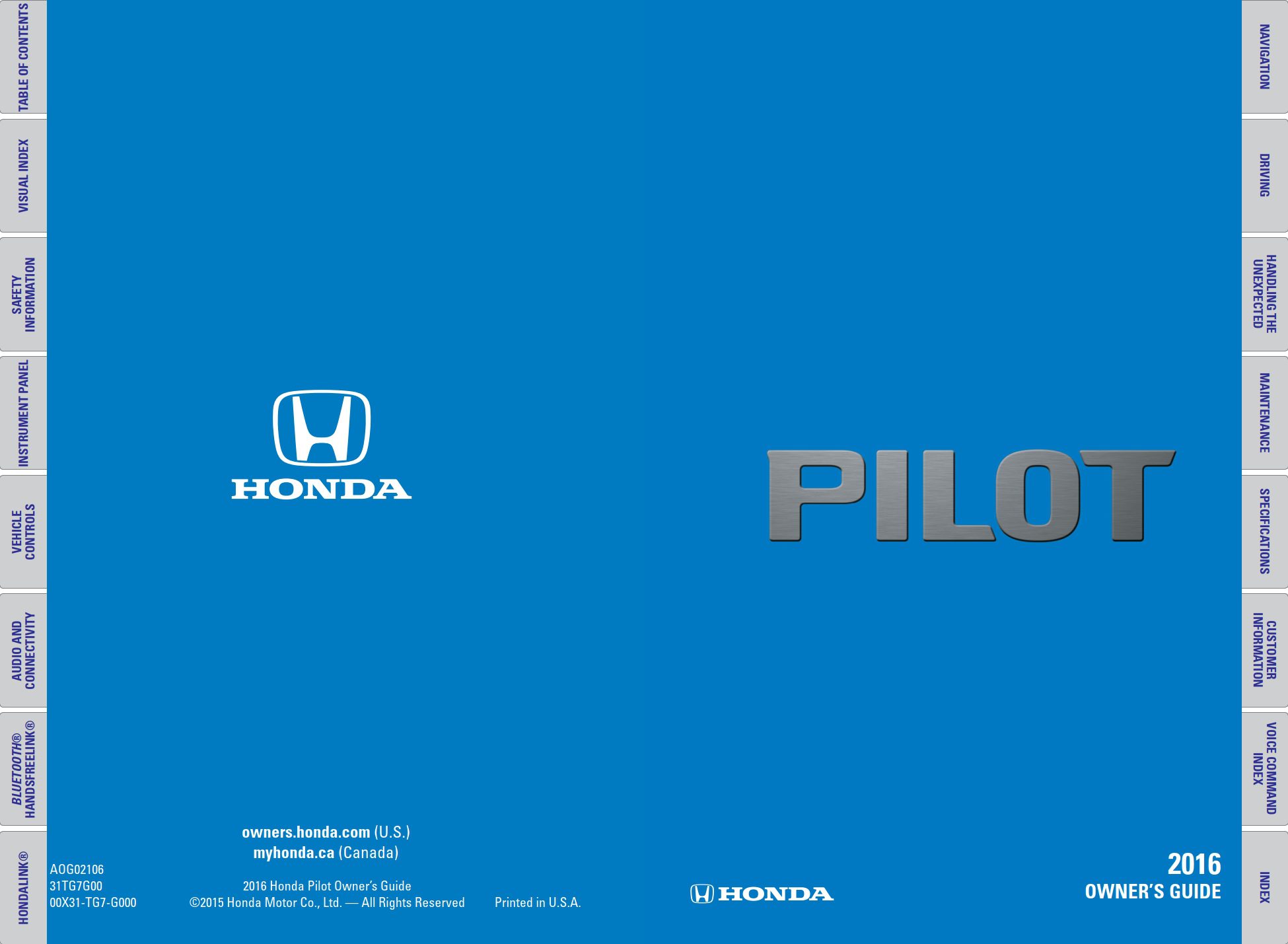 2016 honda pilot owner's manual