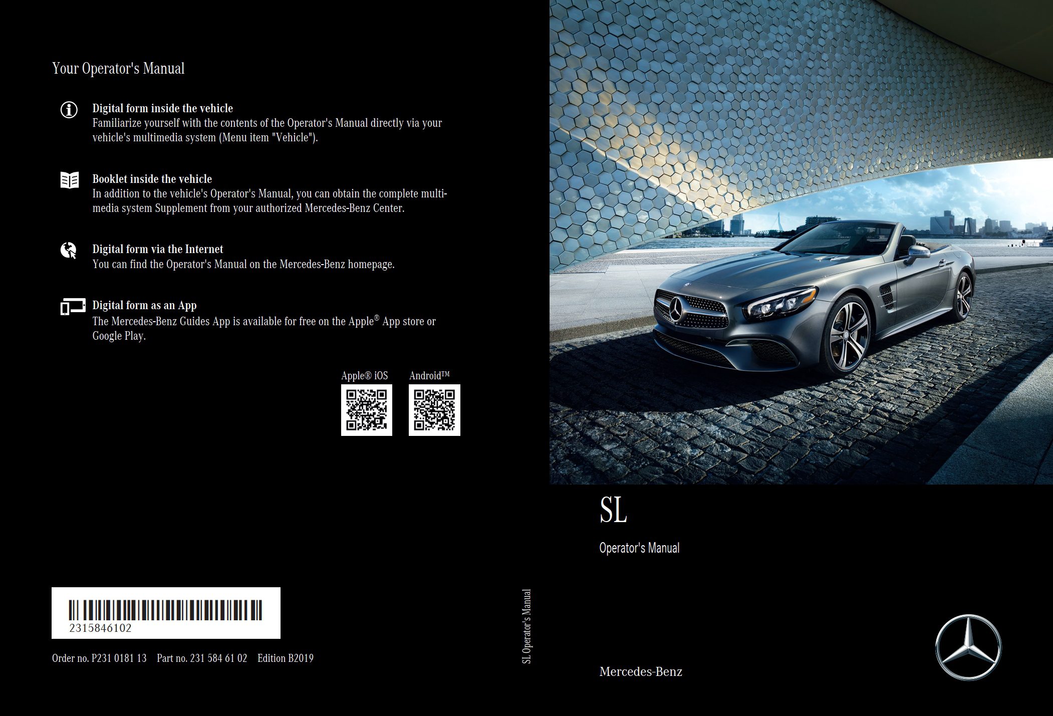 2019 mercedes benz sl class owner's manual