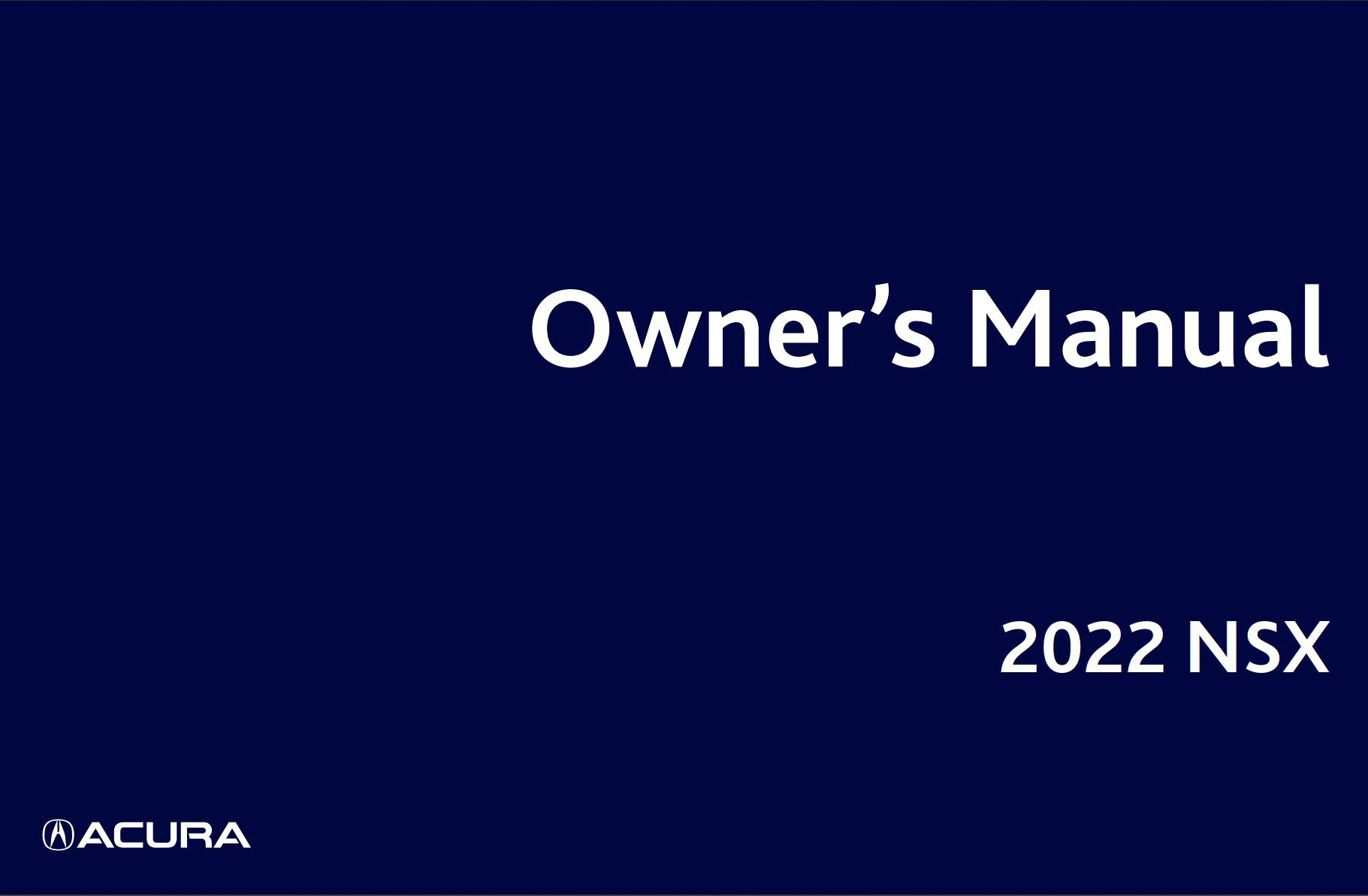 2022 acura nsx owner's manual