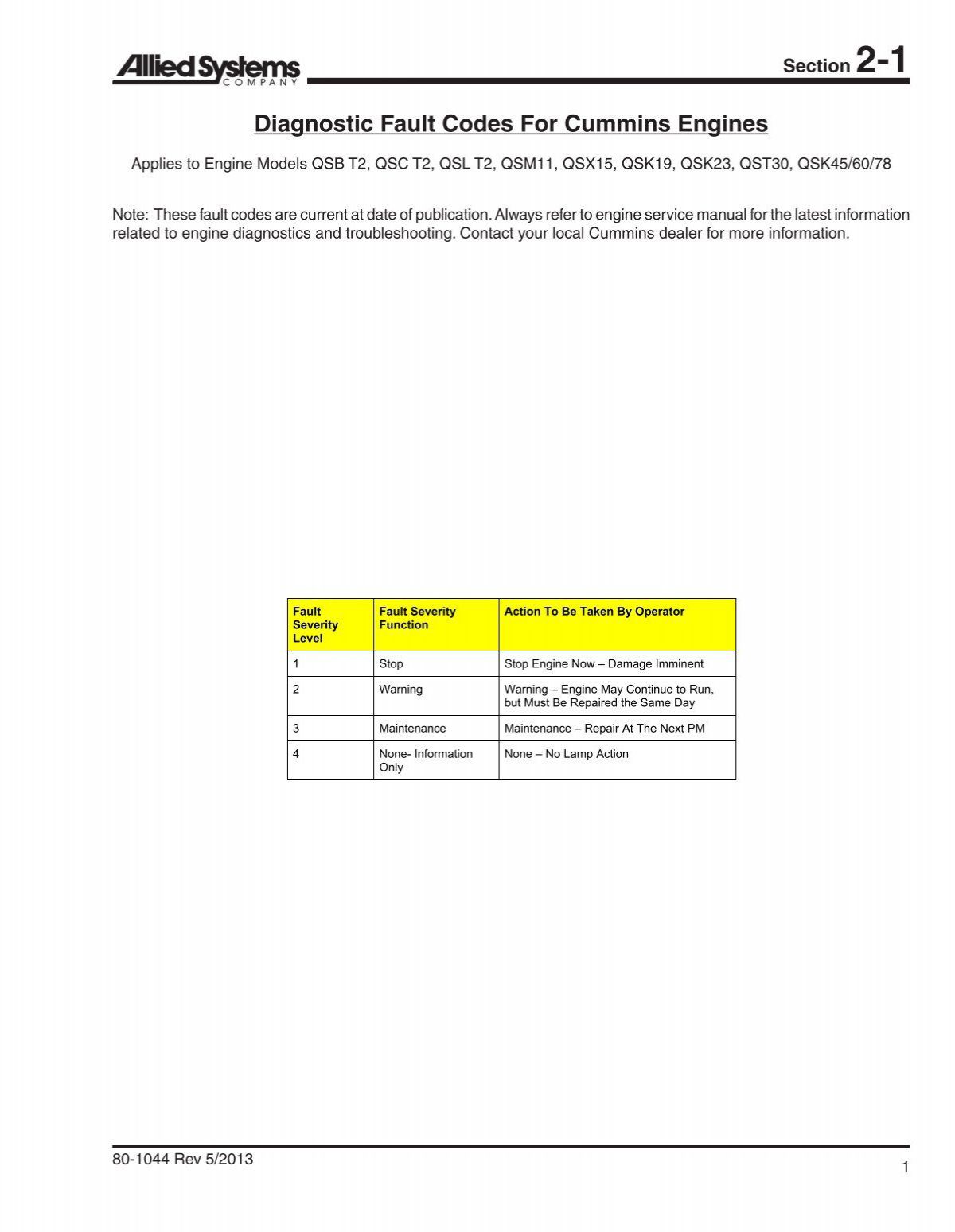 cummins trouble codes qsb, qsc, qsl9, qsm11, qsx15, qsk19, qsk23, qst30, qsk45, qsk60, qsk78