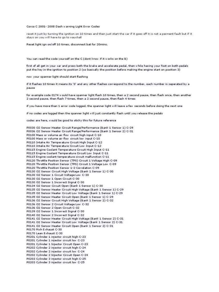 dtc fault codes for vauxhall