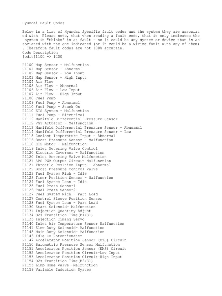 engine fault codes for hyundai