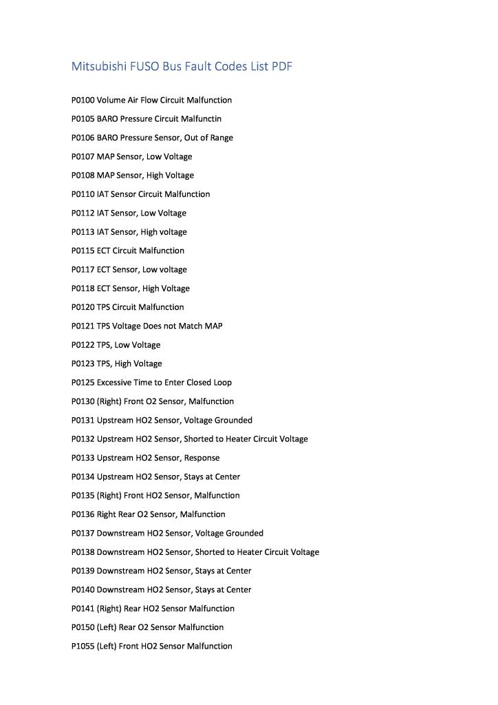 fault code list for mitsubishi fuso bus