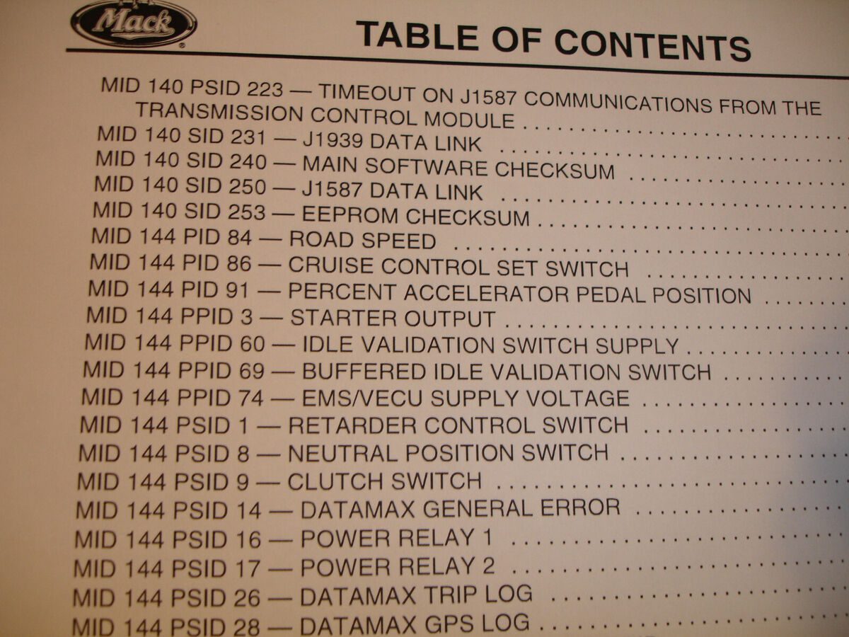 identifying mack truck fault codes vmaciii released since 1998