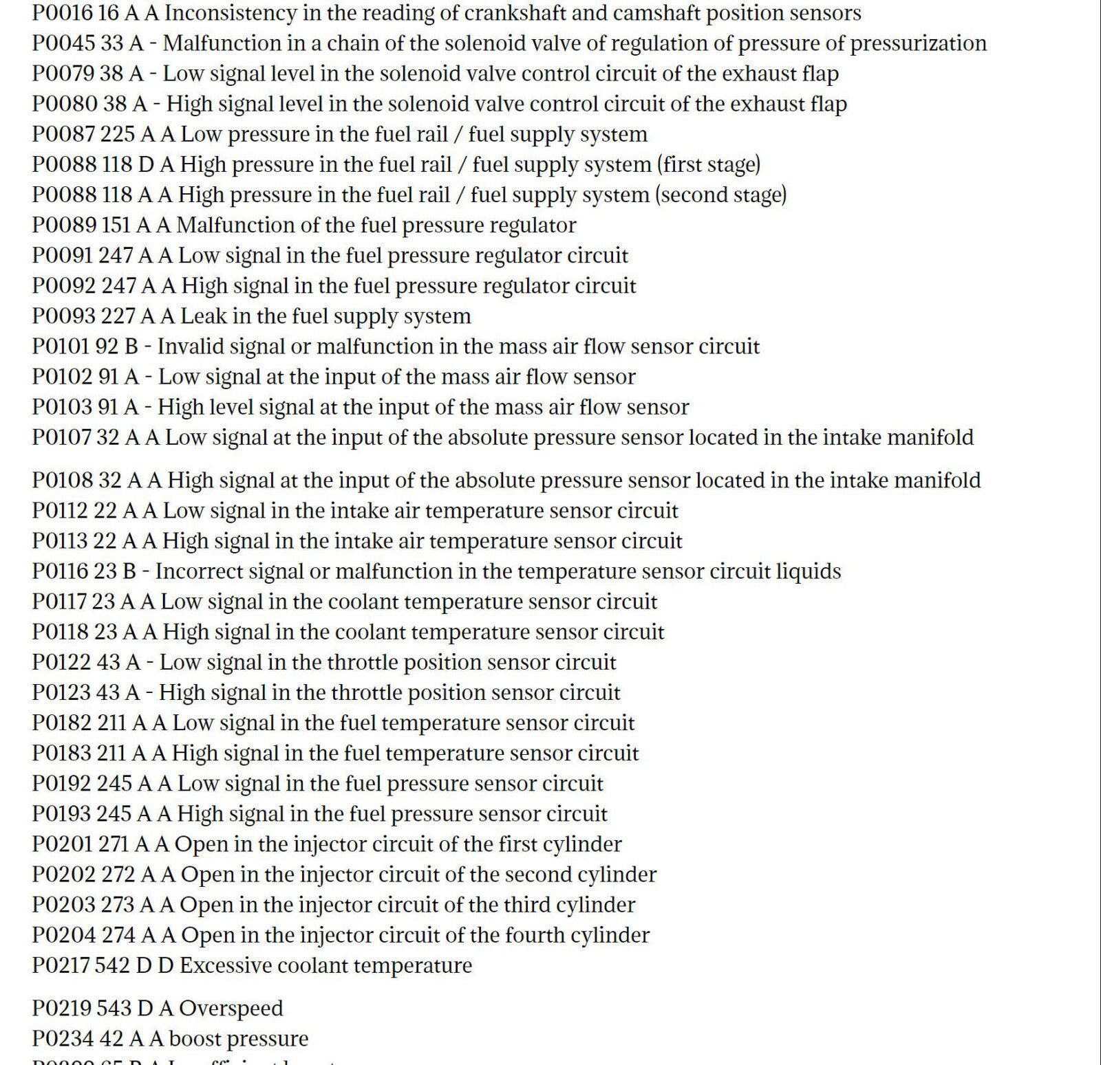 isuzu truck fault codes dtc