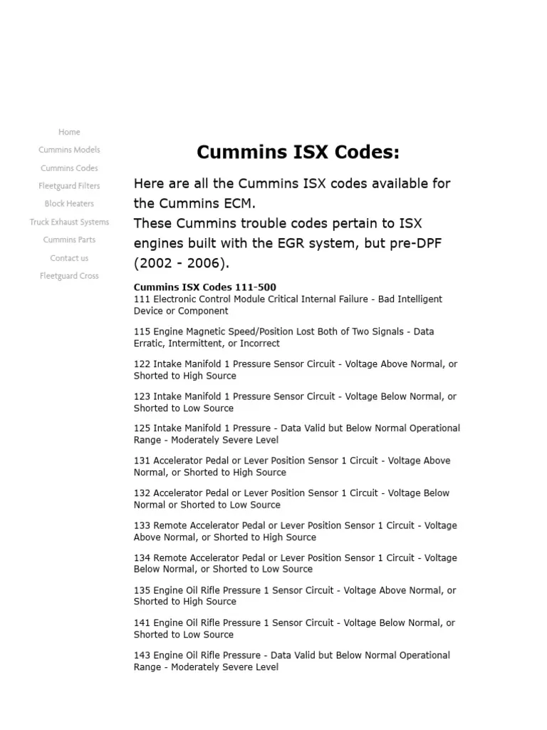 non egr fault codes for cummins engines