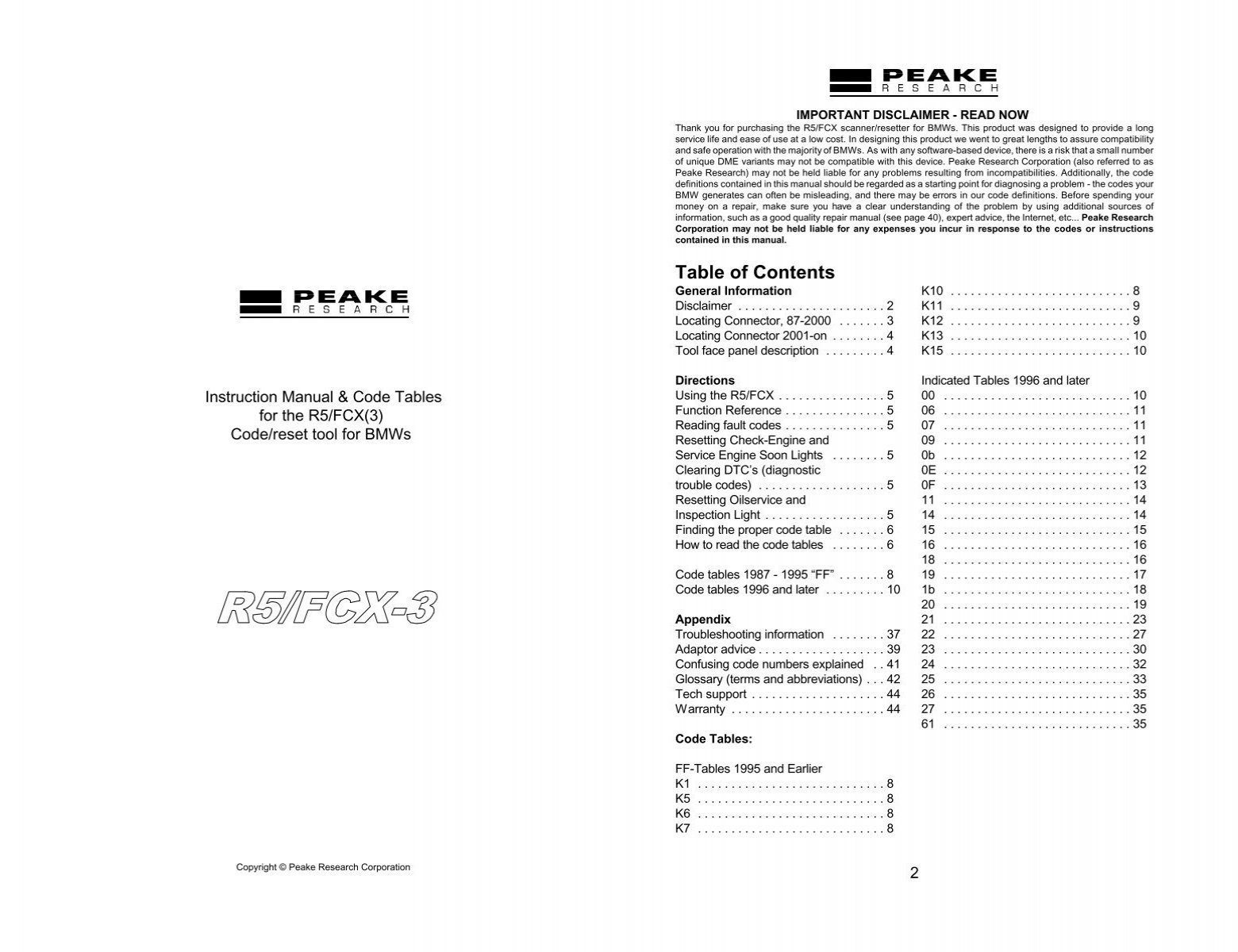 the peake r5fcx handbook provides comprehensive lists of bmw fault codes