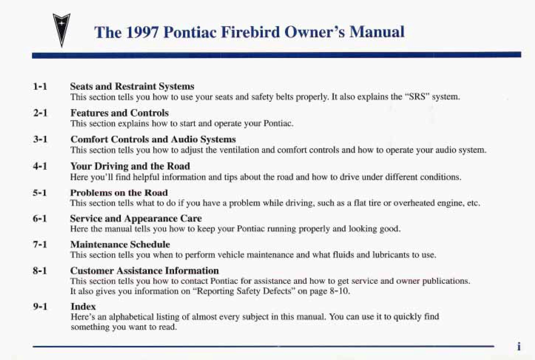 1997 pontiac firebird owner's manual