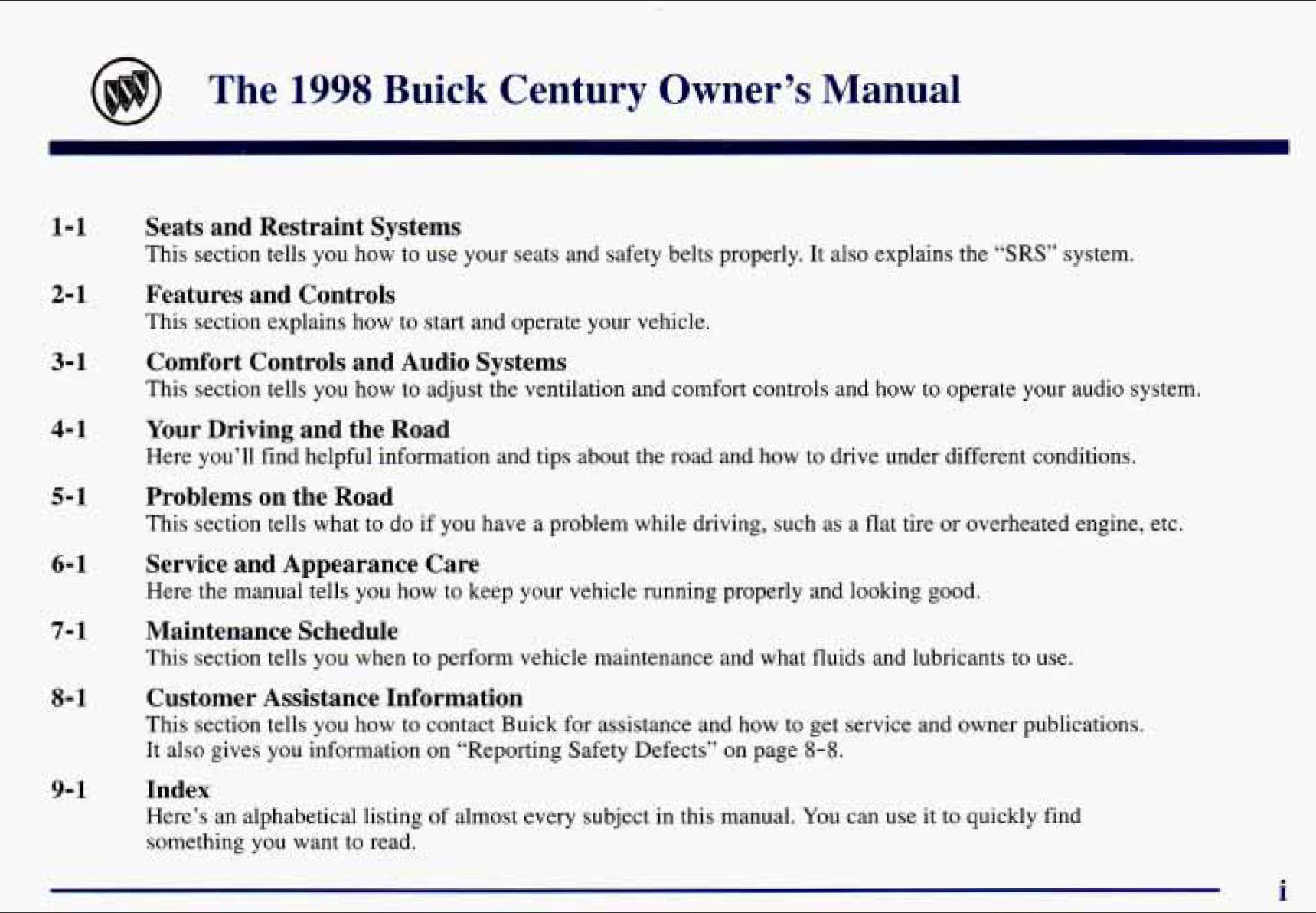 1998 buick century owner's manual