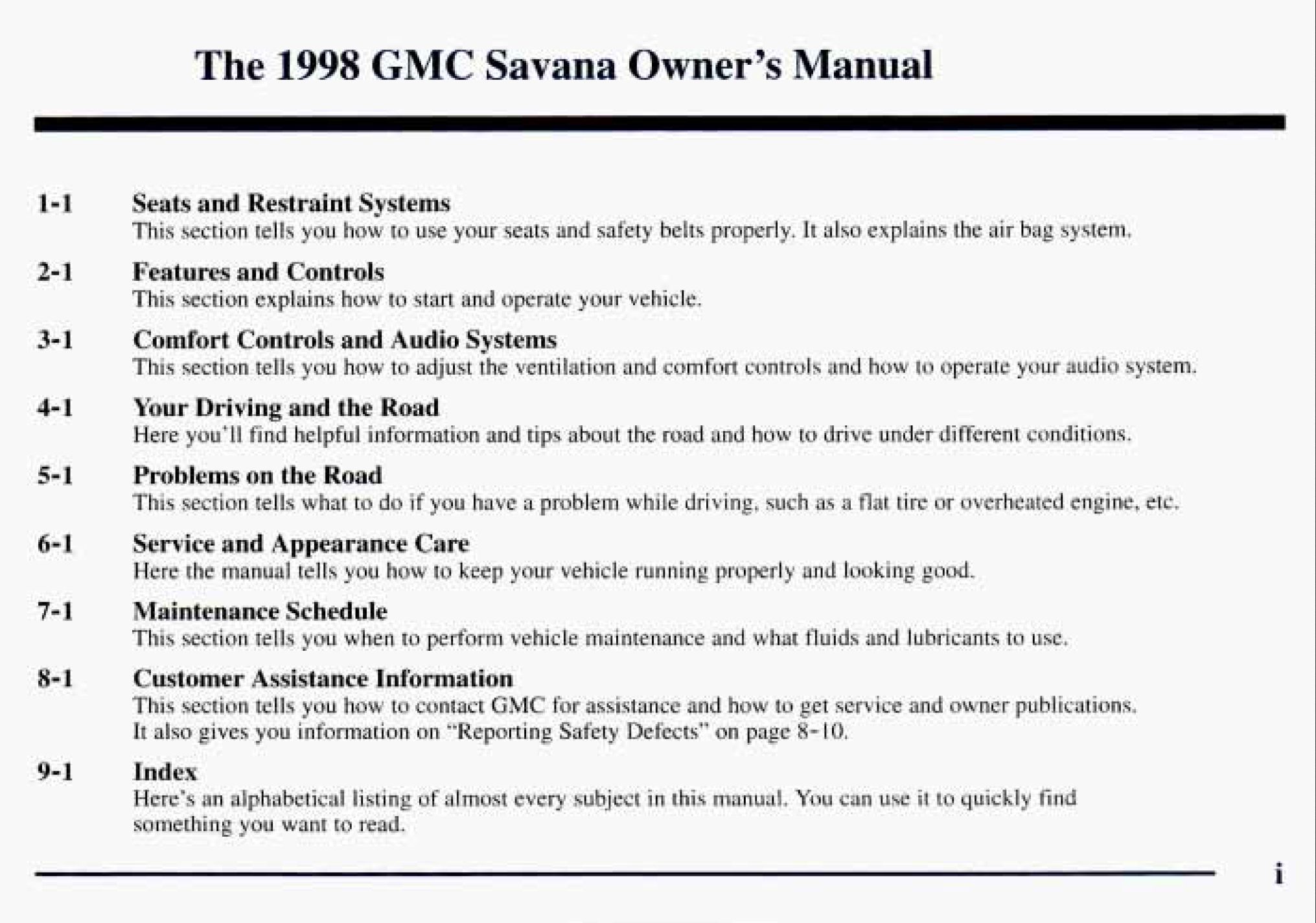 1998 gmc savana owner's manual