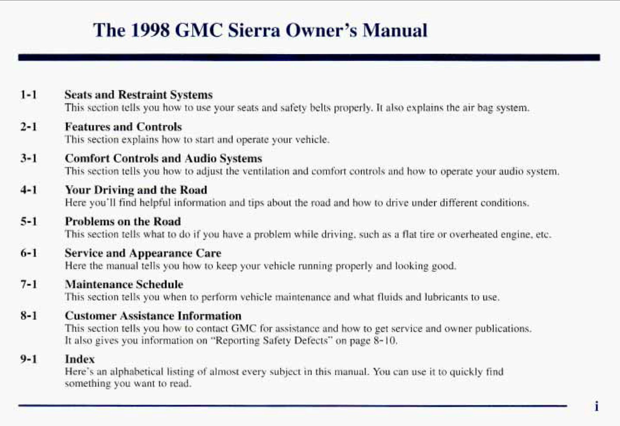 1998 gmc sierra owner's manual