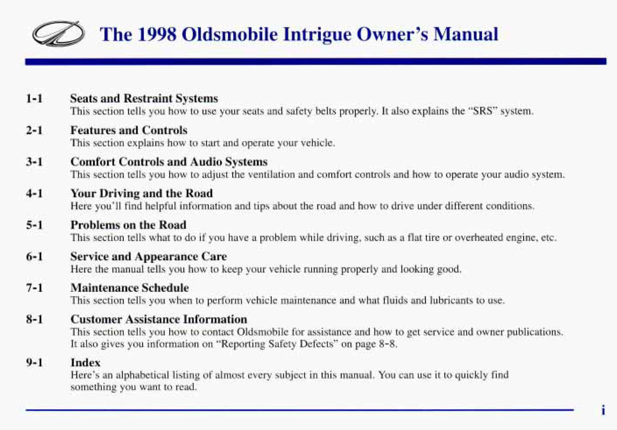 1998 oldsmobile intrigue owner's manual