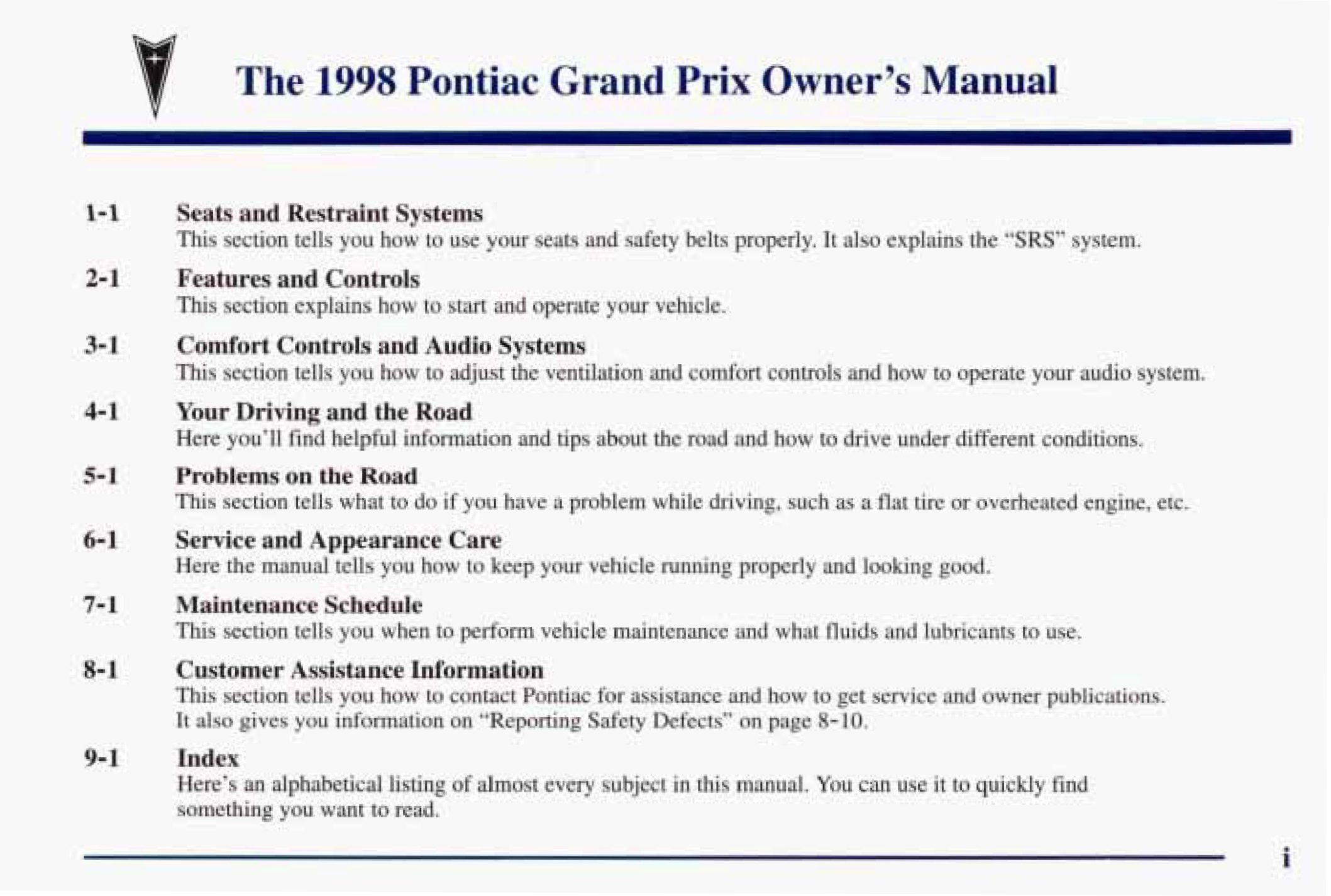 1998 pontiac grand prix owner's manual