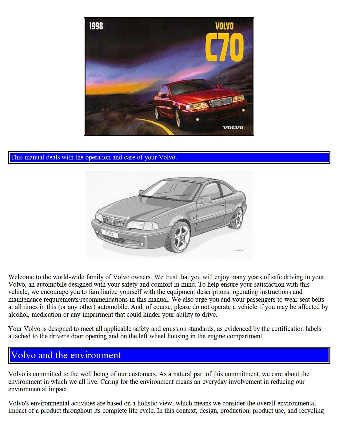 1998 volvo c70 owner's manual