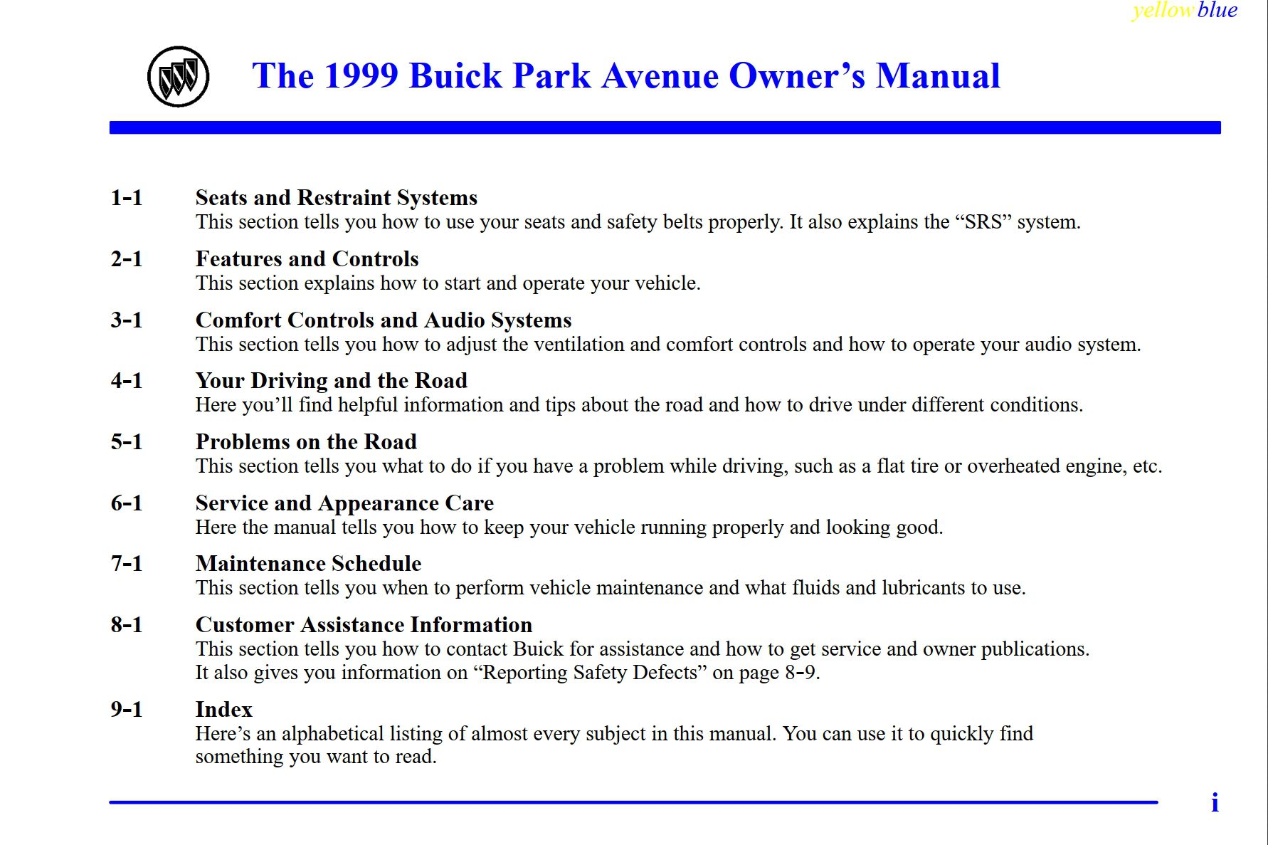 1999 buick park avenue owner's manual