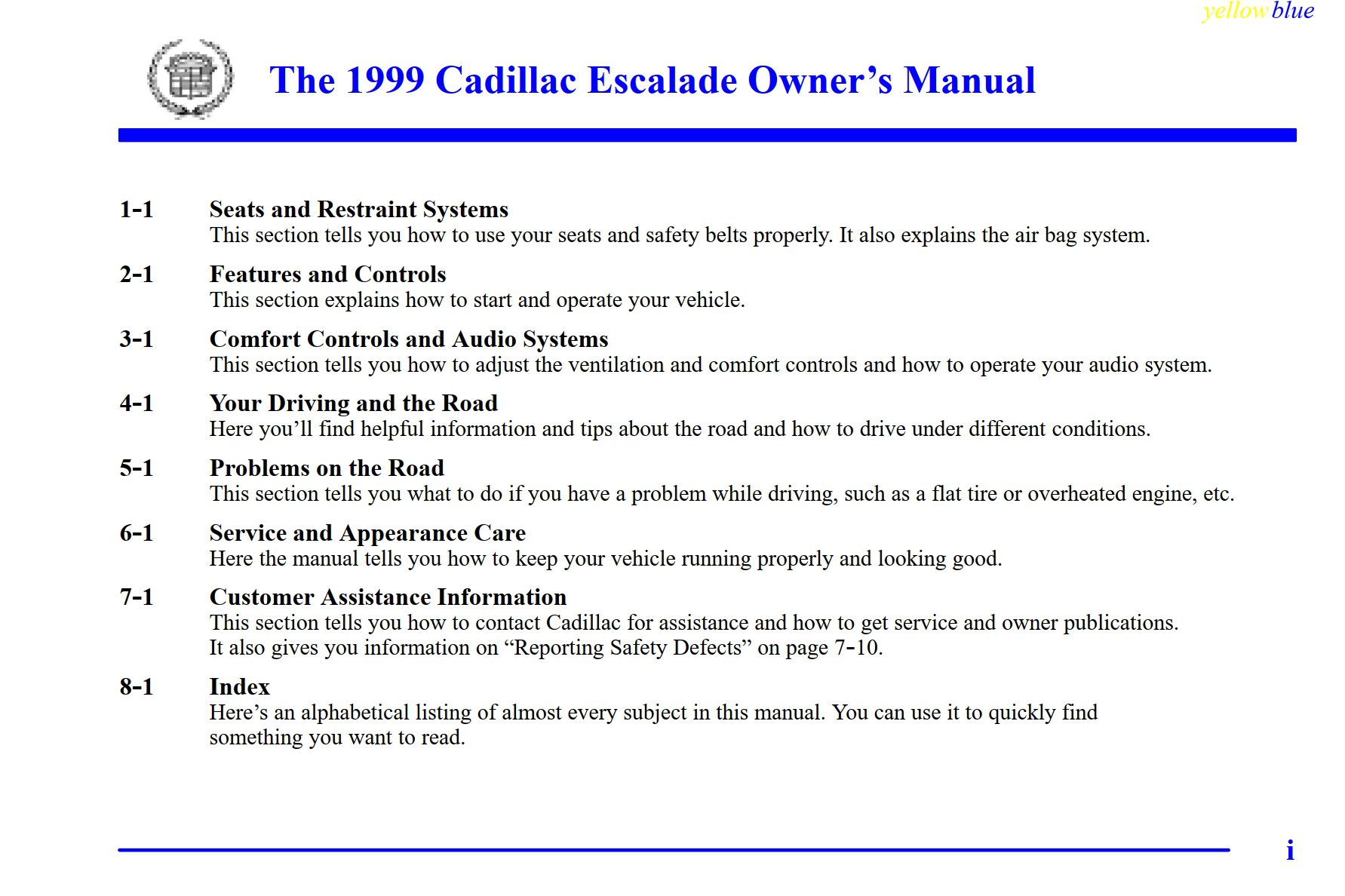 1999 cadillac escalade owner's manual