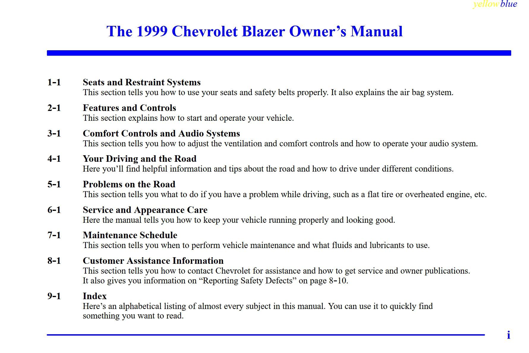 1999 chevrolet blazer owner's manual