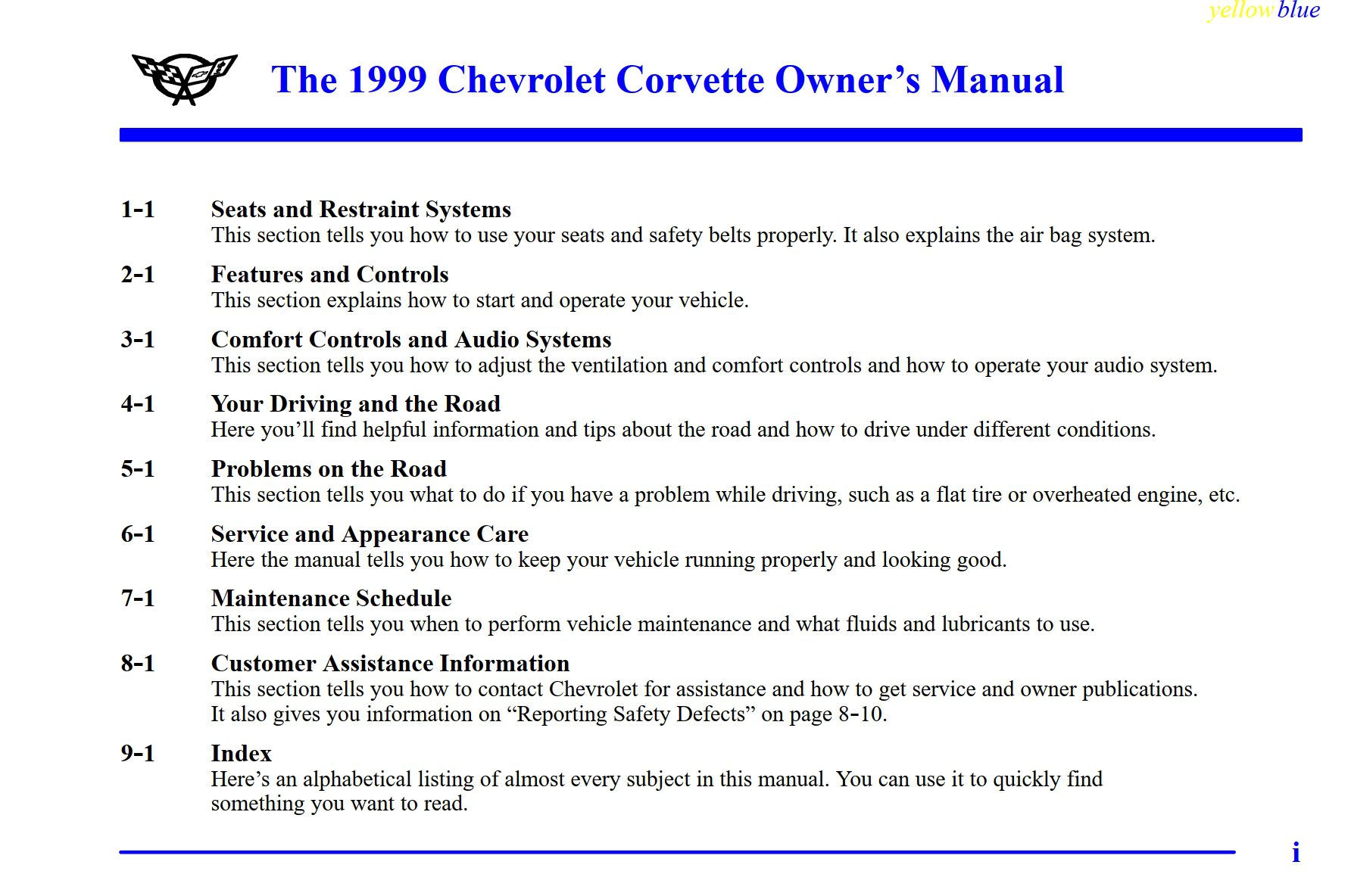 1999 chevrolet corvette owner's manual