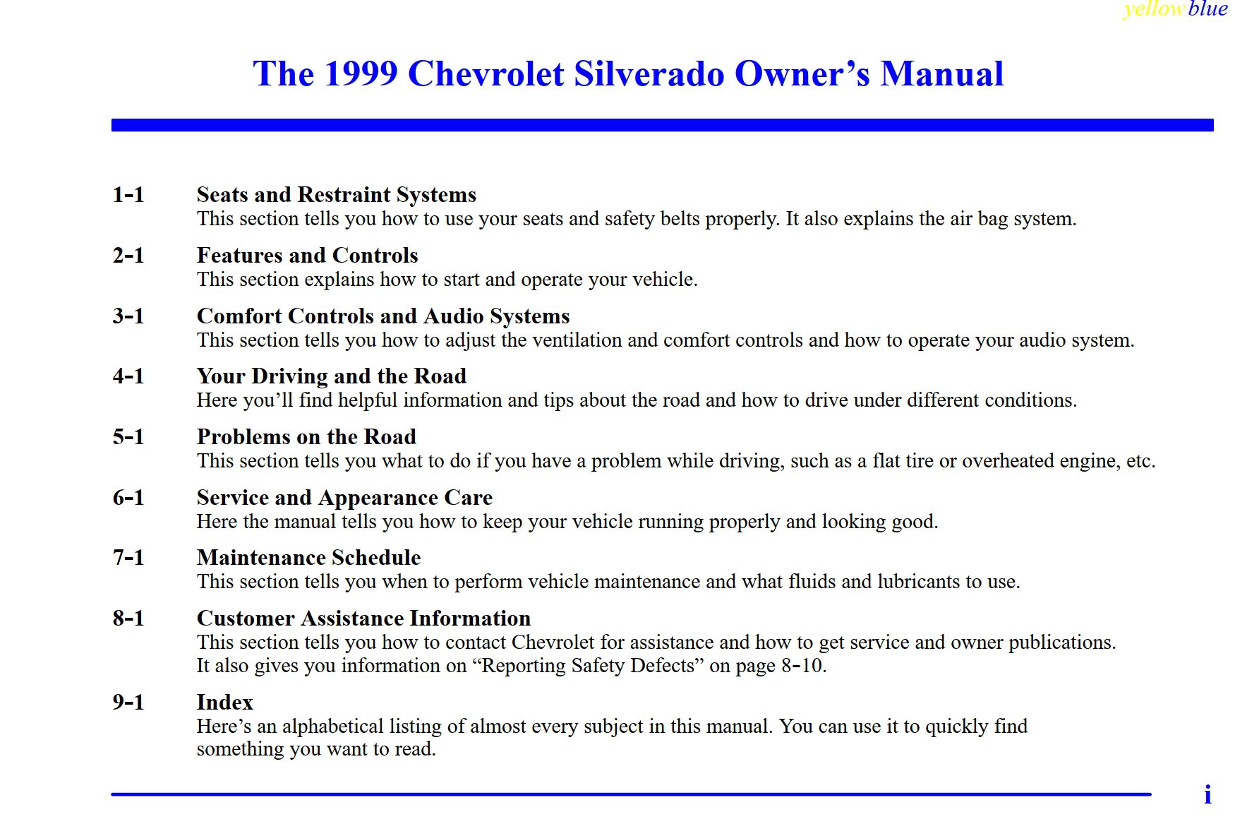 1999 chevrolet silverado owner's manual