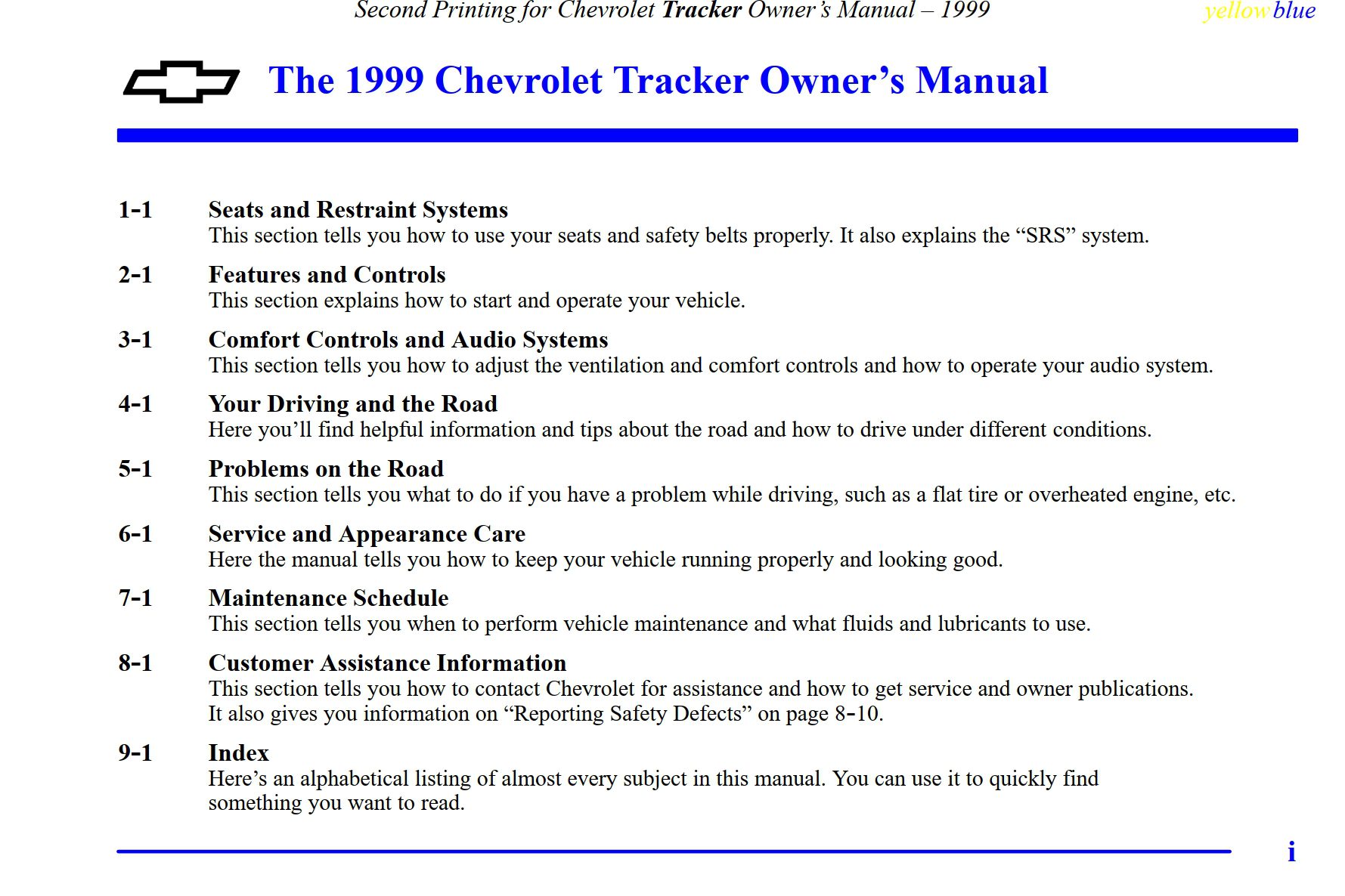 1999 chevrolet tracker owner's manual