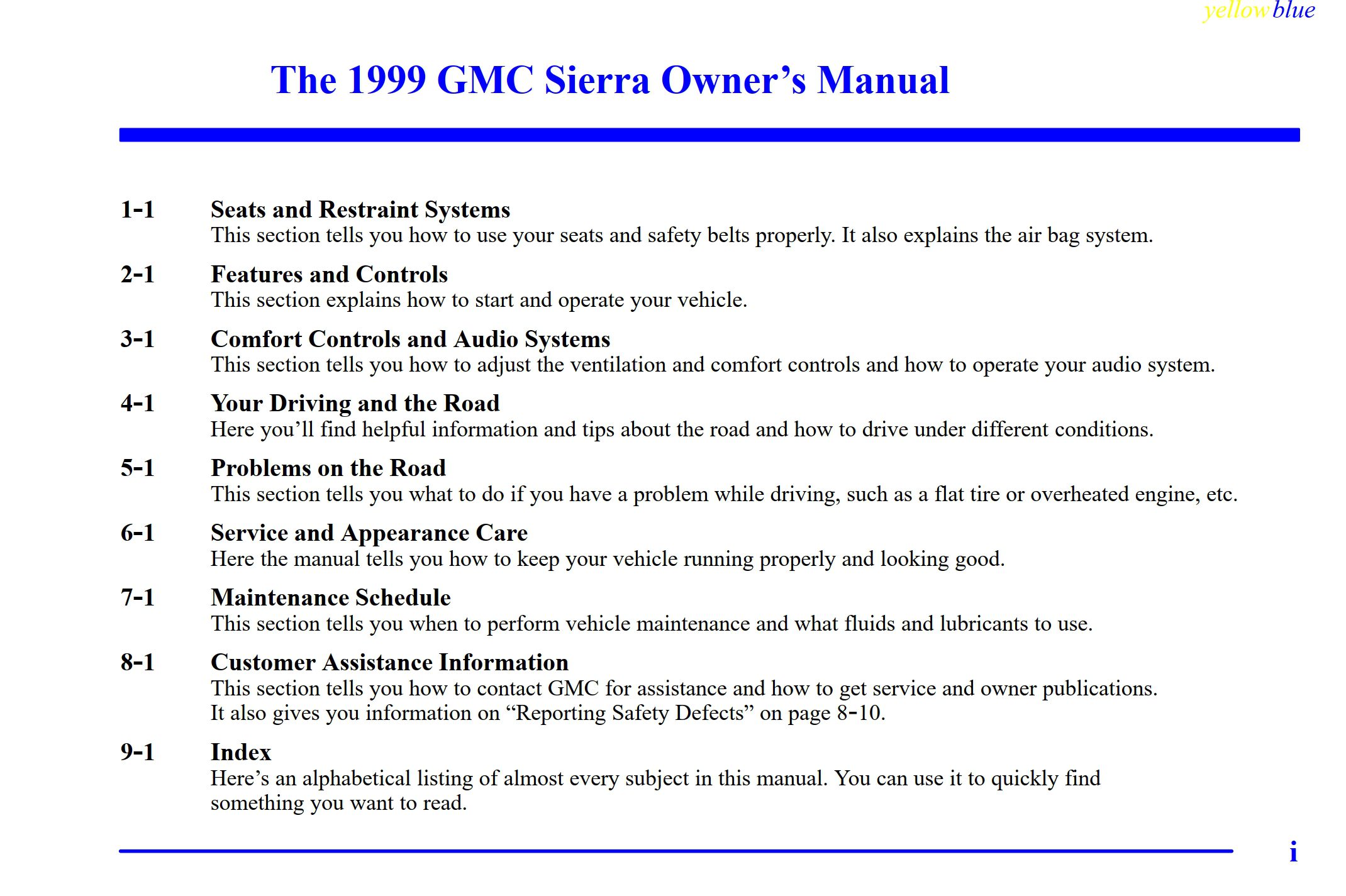 1999 gmc sierra owner's manual