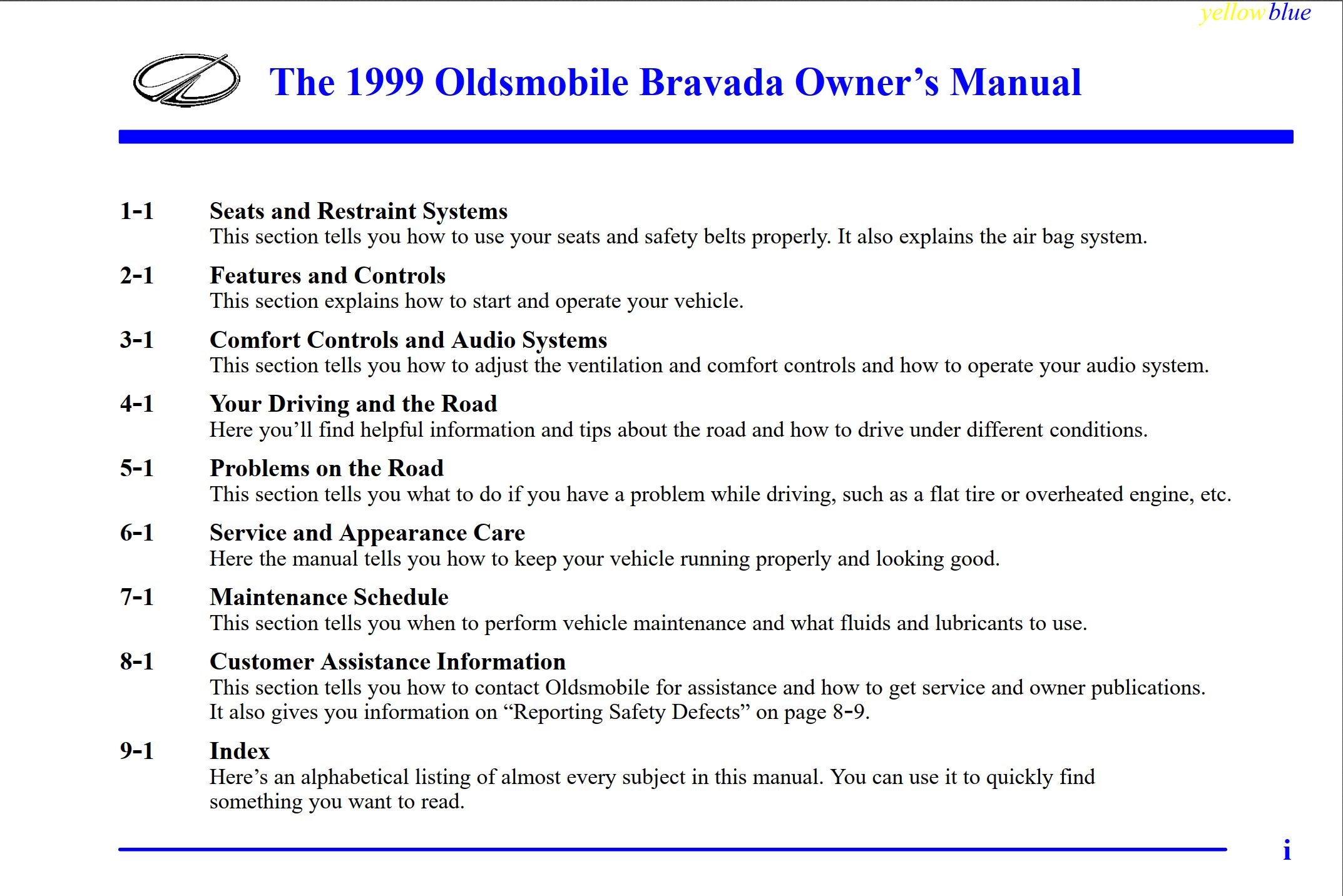 1999 oldsmobile bravada owner's manual