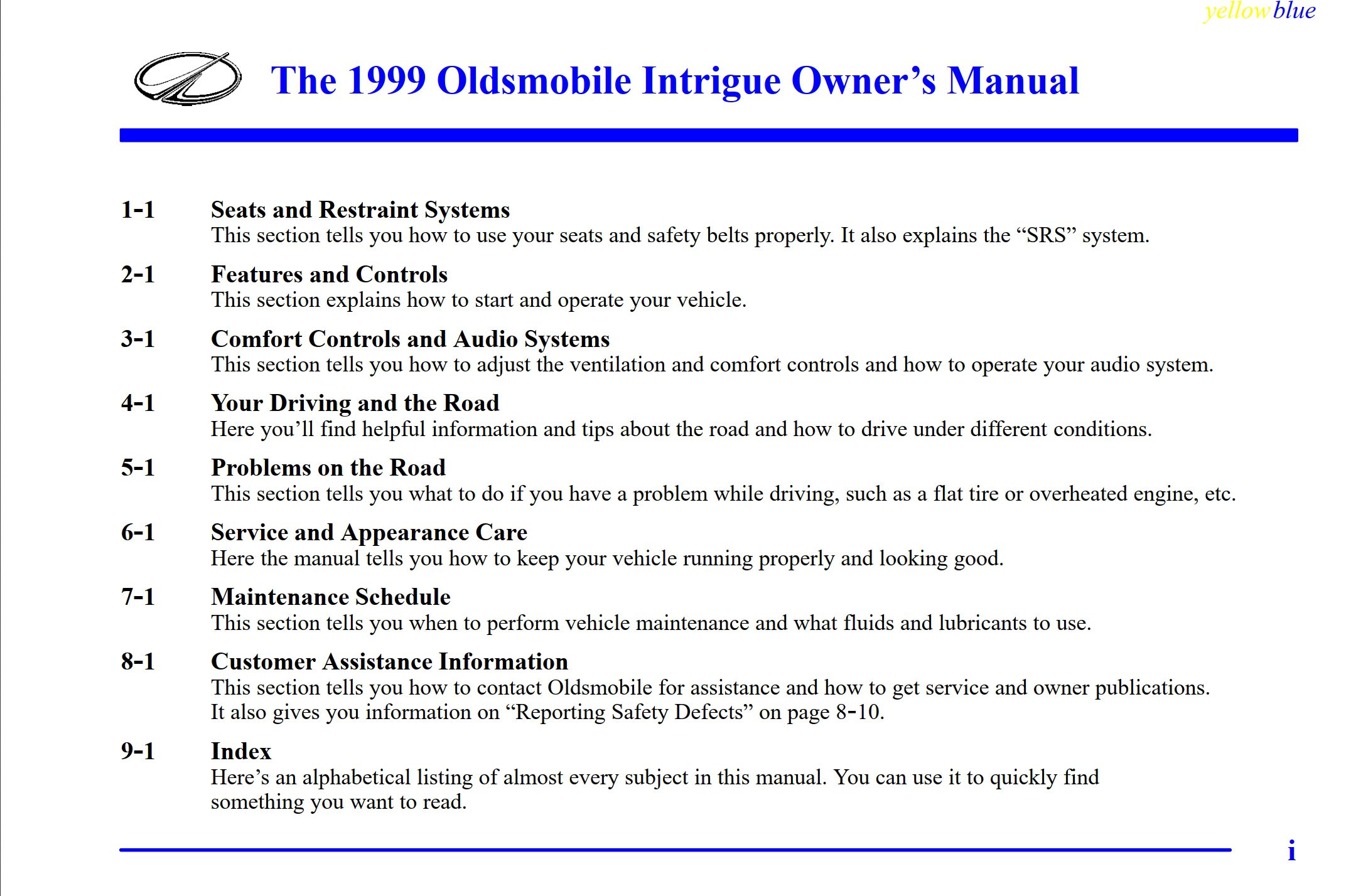 1999 oldsmobile intrigue owner's manual