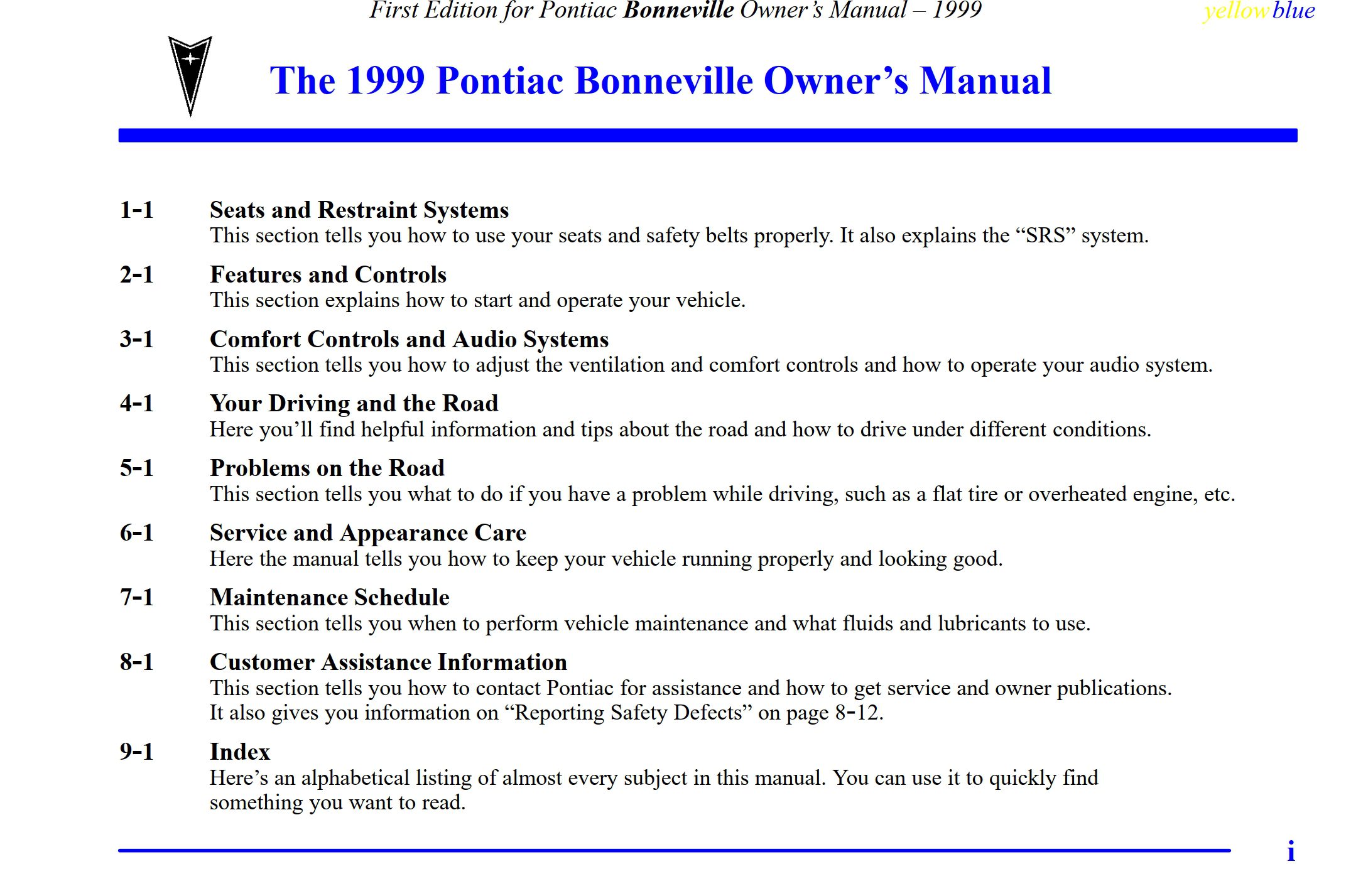 1999 pontiac bonneville owner's manual