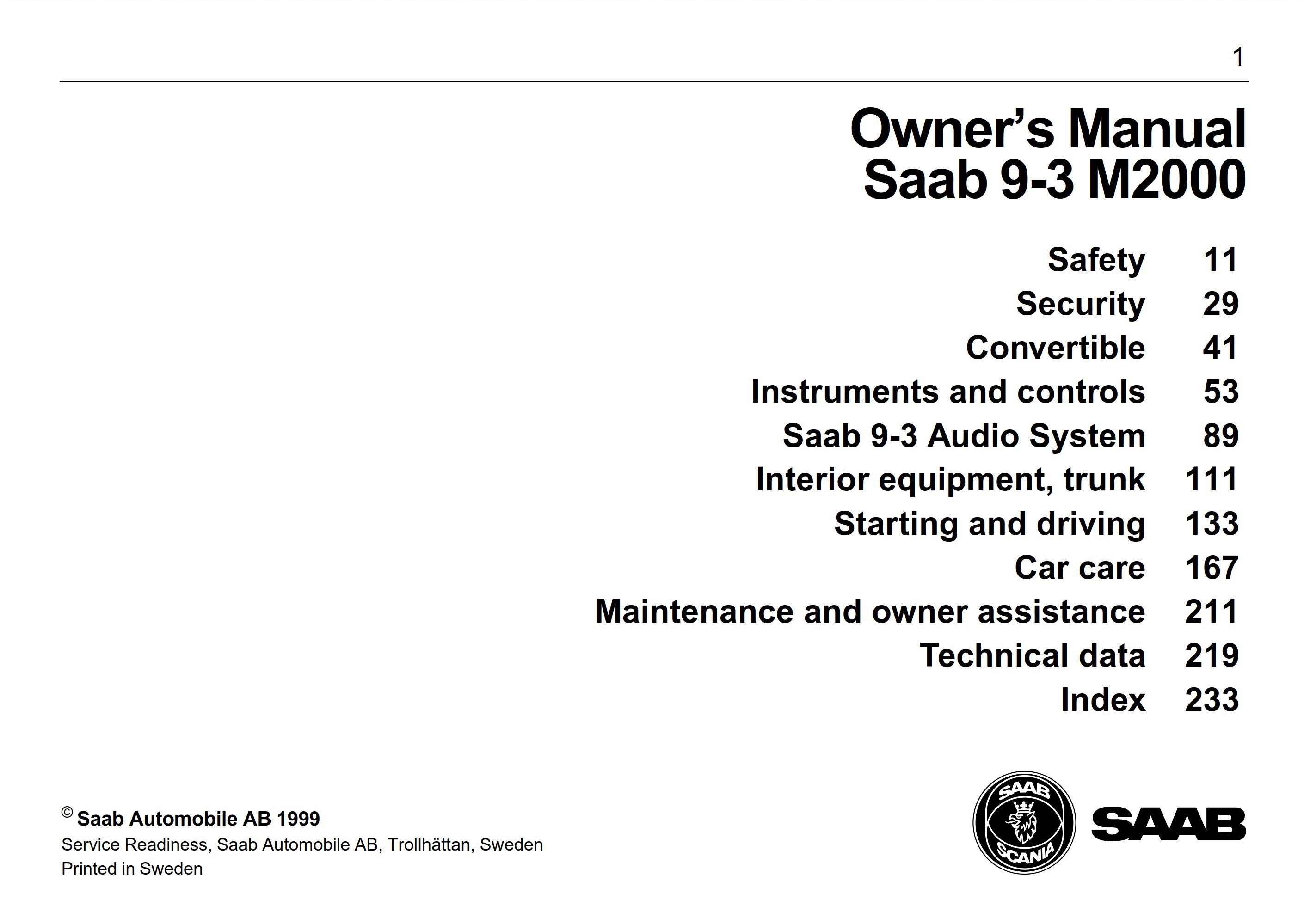 2000 saab 9 3 owner's manual