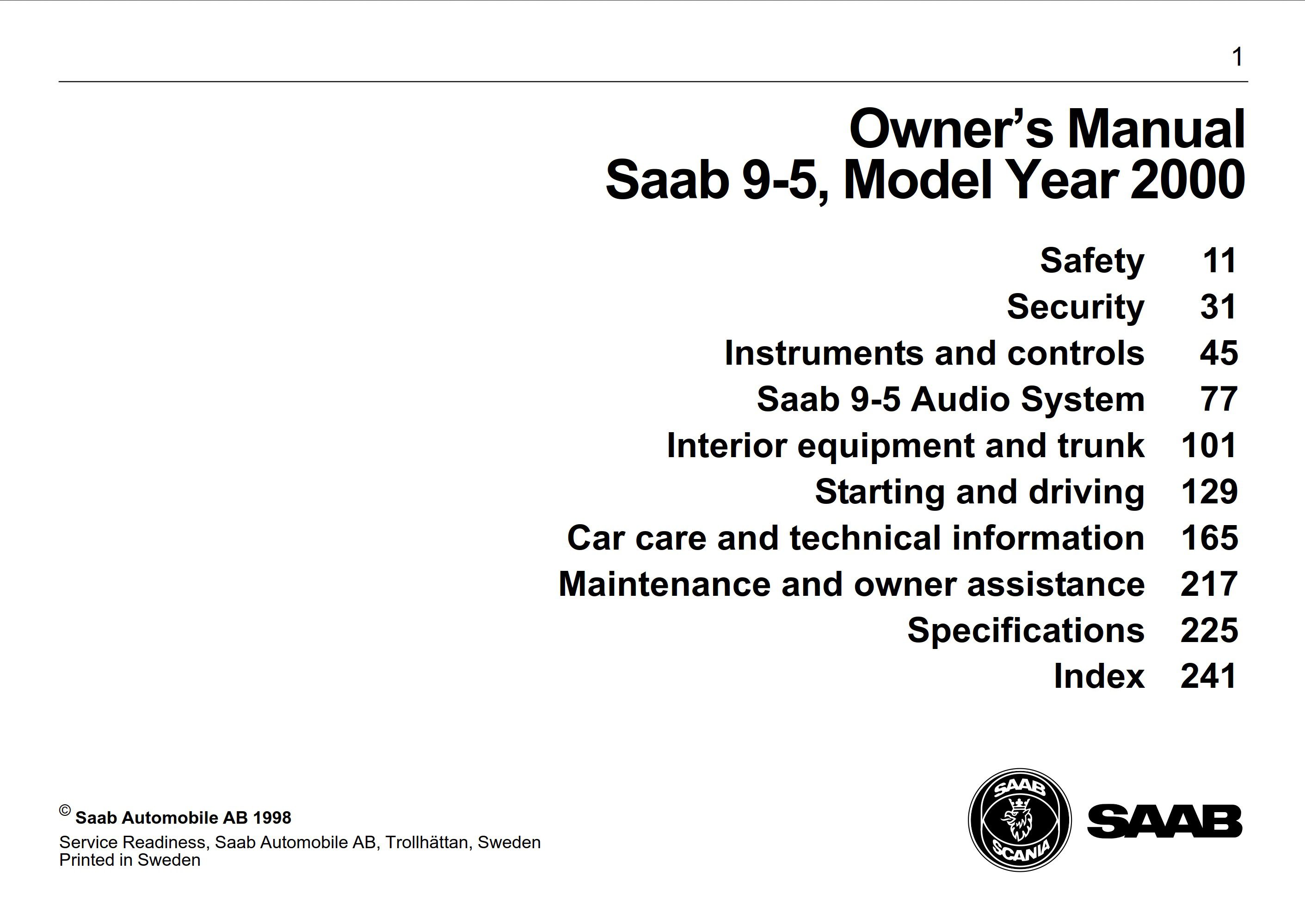 2000 saab 9 5 owner's manual