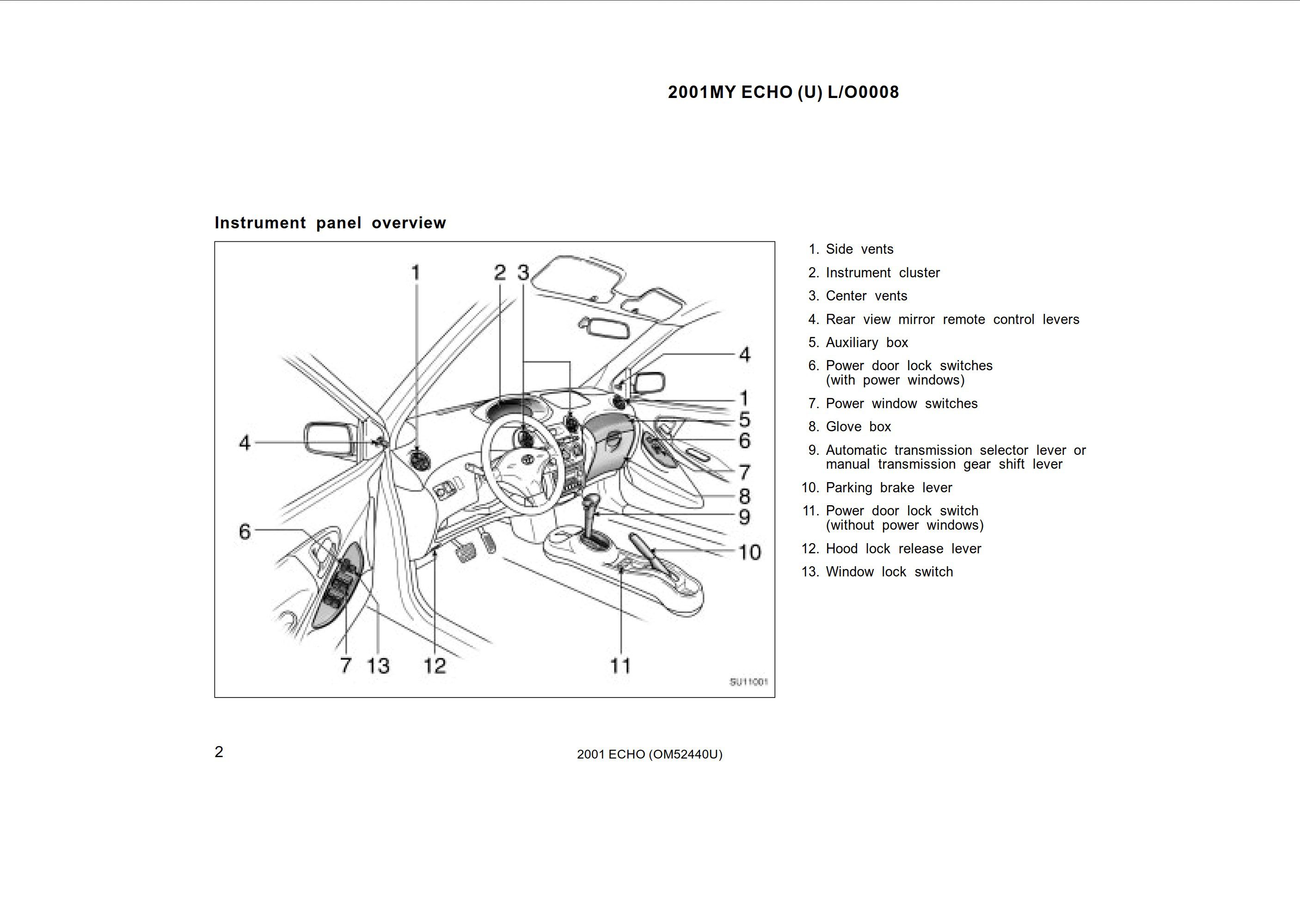 2001 toyota echo owner's manual