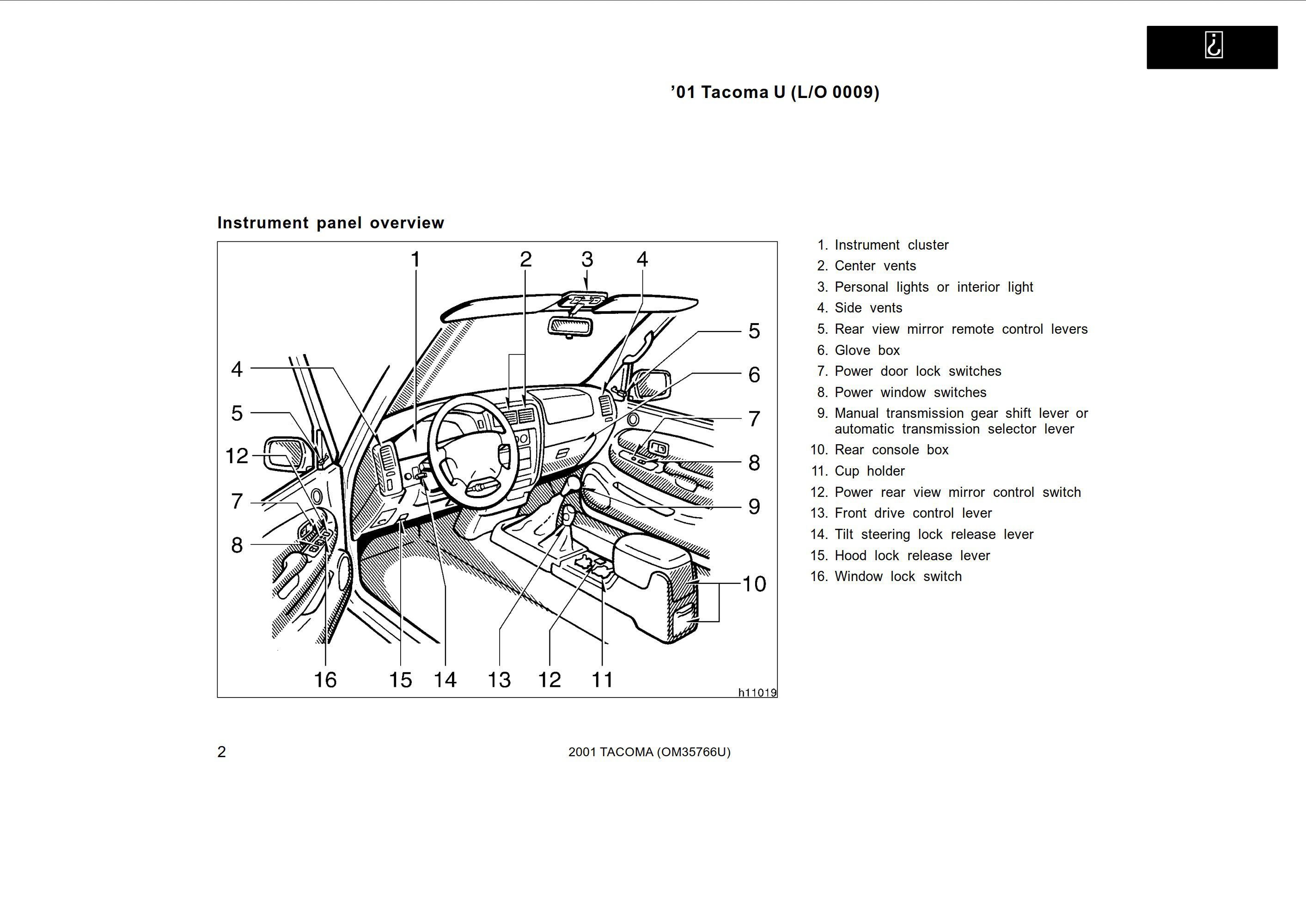 2001 toyota tacoma owner's manual