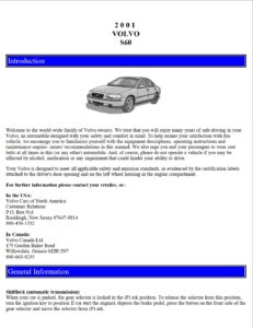 2001 volvo s60 owner's manual