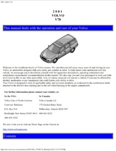 2001 volvo v70 owner's manual