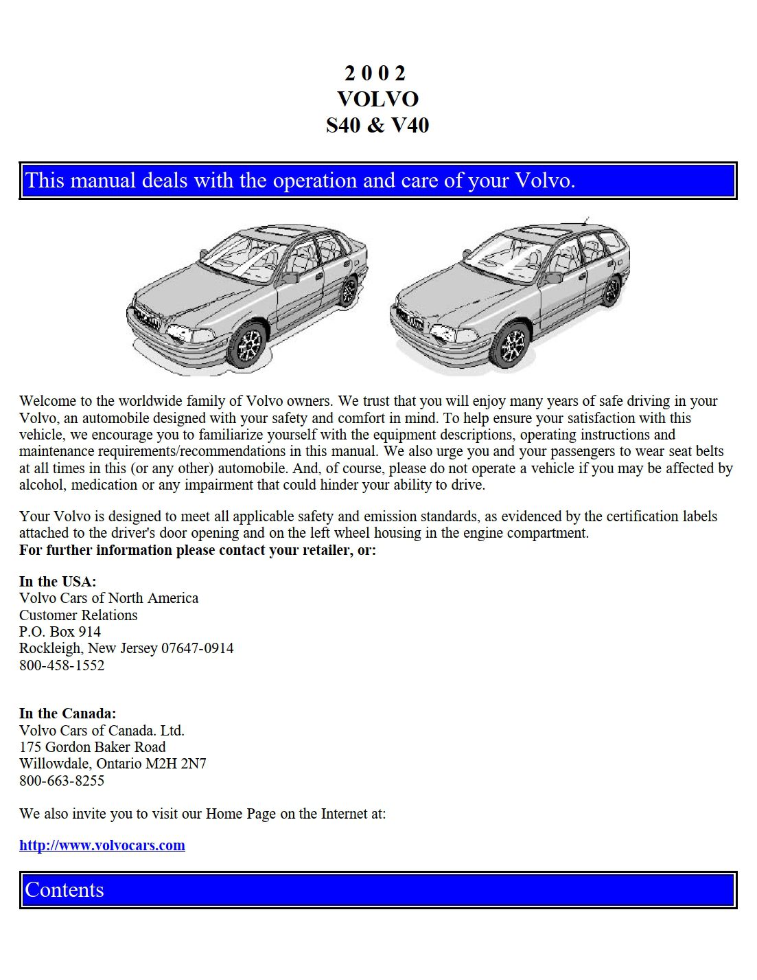 2002 volvo s40 v40 owner's manual