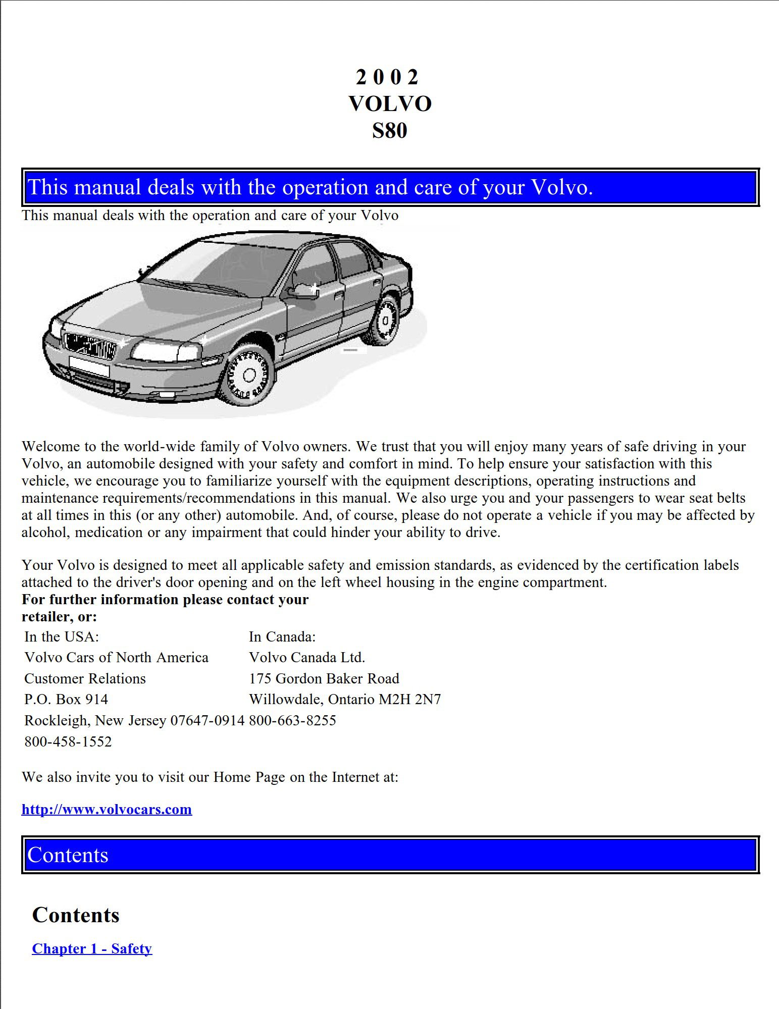 2002 volvo s80 owner's manual