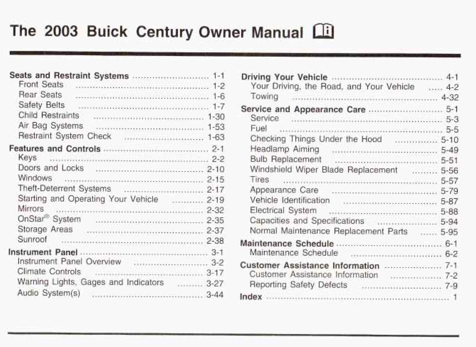 2003 buick century owner's manual